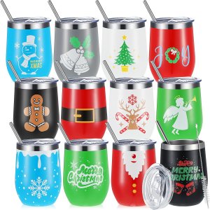 Gejoy Vaso de Navidad, vaso de acero inoxidable de 12 onzas con tapa, taza de vino de viaje, botella de té, taza de café de doble capa al vacío de Gejoy Vaso de Navidad, vaso de acero inoxidable de 12 onzas con tapa, taza de vino de viaje, botella de té, taza de café de doble capa al vacío de