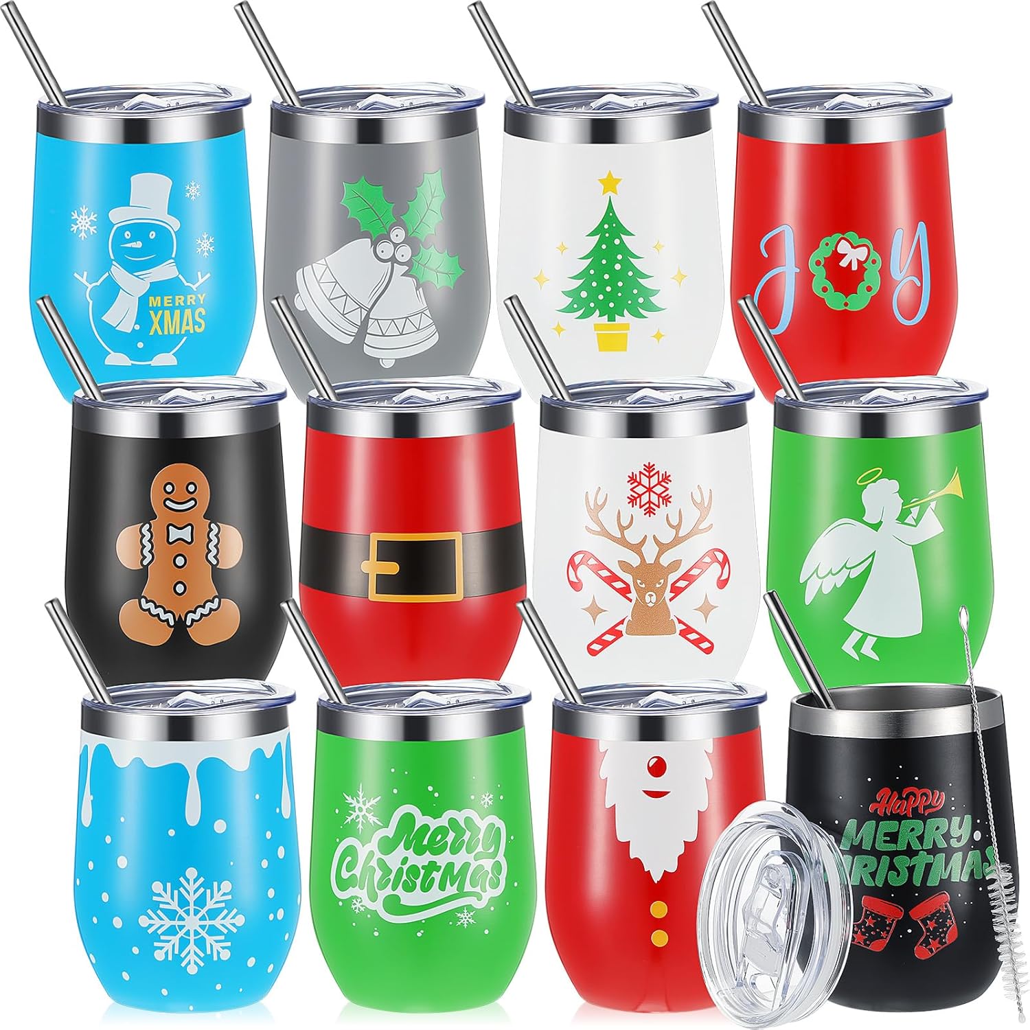 Gejoy Vaso de Navidad, vaso de acero inoxidable de 12 onzas con tapa, taza de vino de viaje, botella de té, taza de café de doble capa al vacío de