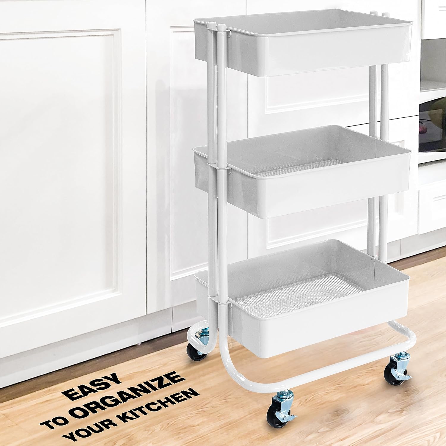HOMESTEAD Carrito rodante de metal de 3 niveles, fácil de montar, diseño duradero y almacenamiento versátil para el hogar y la oficina