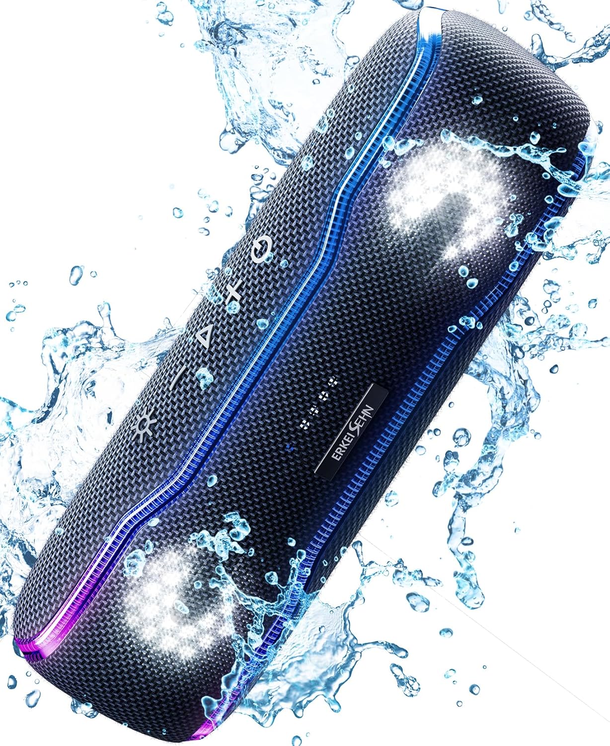 Altavoz Bluetooth portátil, IPX7 impermeable altavoz inalámbrico con luces intermitentes coloridas, 25 W Super Bass 24 horas de reproducción, rango