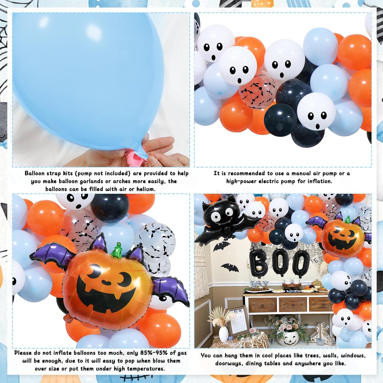 Kit de guirnalda de arco de globos de baby shower de Halloween, decoración de globos azules de Halloween con bonitos globos de aluminio de calabaza