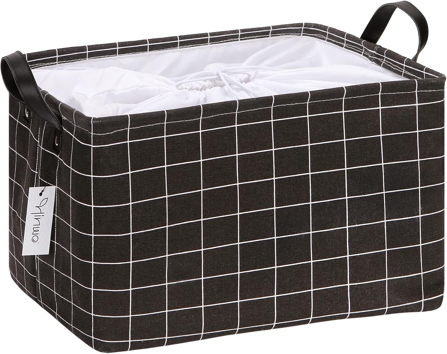 Hinwo Cesta de almacenamiento grande de tela de lona con asas, contenedor rectangular de 33L8.6 galones, caja de almacenamiento plegable, ropa,