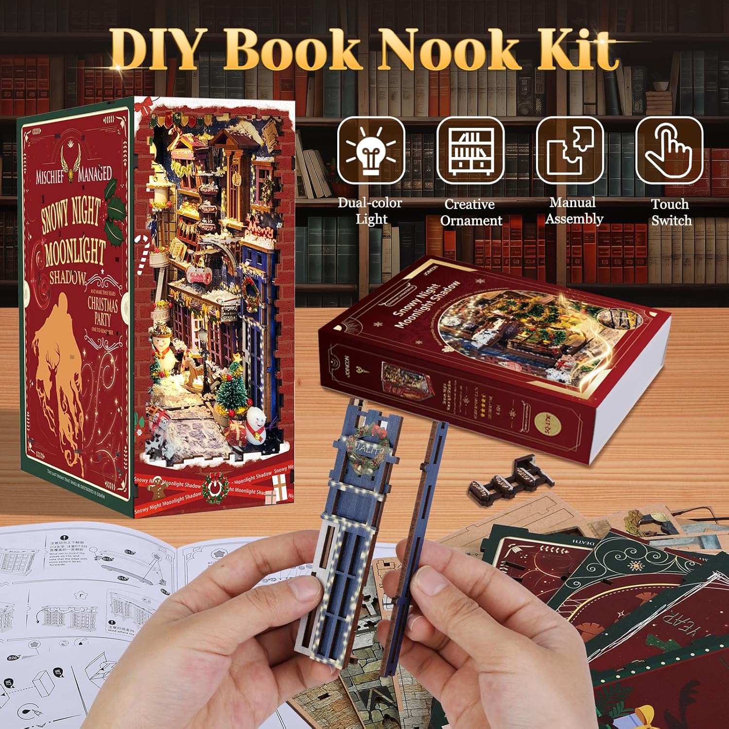 Kits de rincón de libros de bricolaje de Navidad para adultos – Casa de muñecas de madera