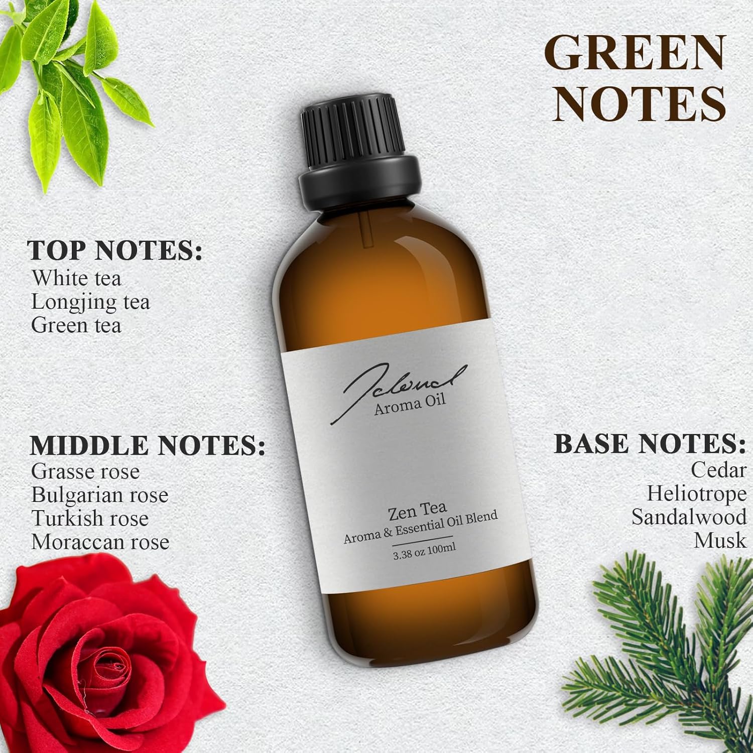 JCLOUD Aceite esencial de té zen para máquina de aire aromático  Colección de hotel – Aceite difusor de aromaterapia puro con té, rosa y madera de