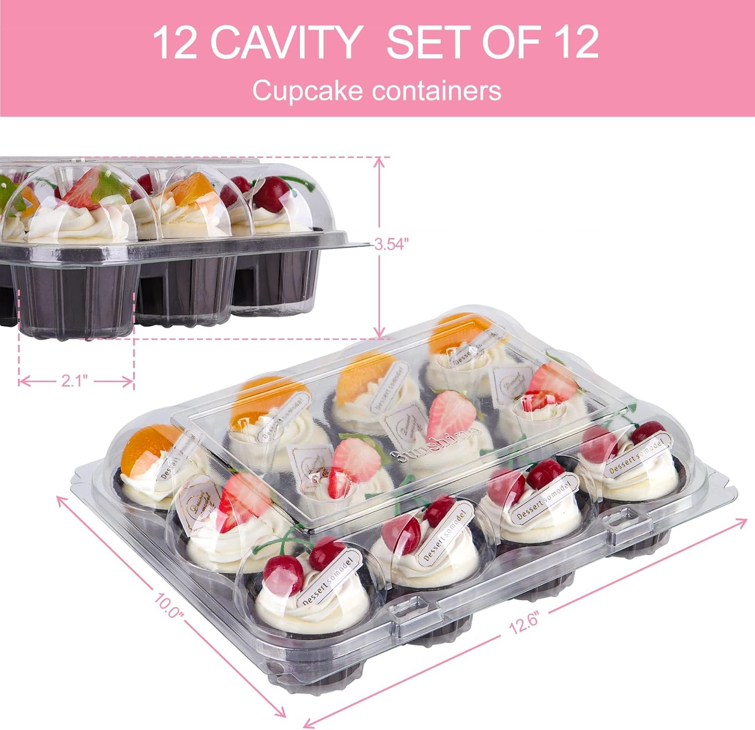 AUKUS (12 paquetes de 12 juegos de recipientes para cupcakes, soportes para cupcakes, cúpula profunda, desechables transparentes con 150 forros para
