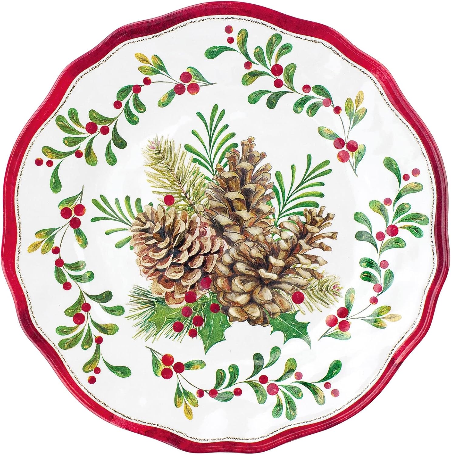 UP ware – Juego de vajilla de melamina de 12 piezas, incluye platos llanos, platos de ensalada, cuencos, servicio para 4 (piñas)