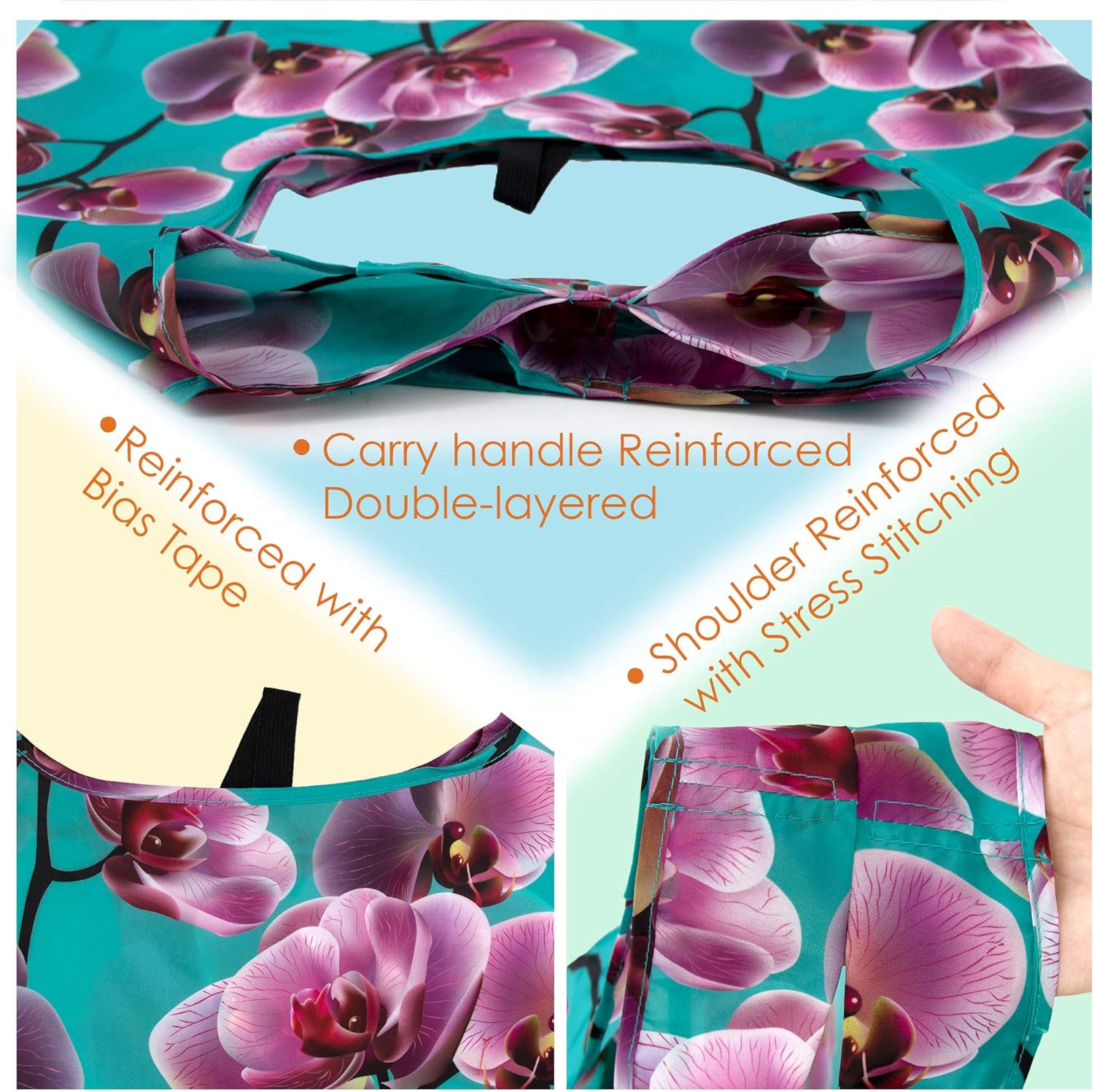 10 bolsas lavables, reutilizables,plegables y con estampados florales para compras, con bolsa de almacenamiento con cremallera, extra grandes, de 50