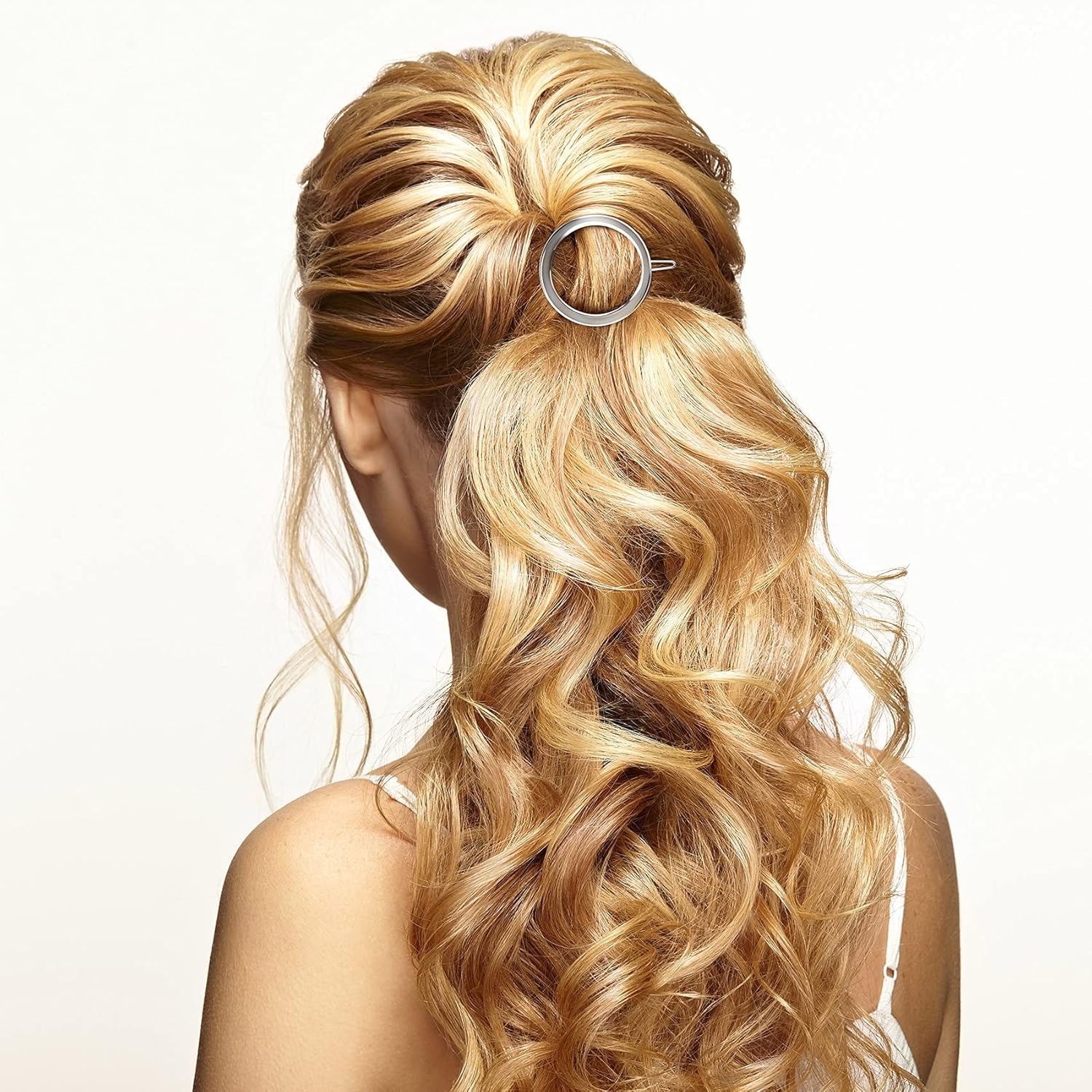 PAGOW 4 pinzas minimalistas para el cabello para mujer, aros huecos dorados y plateados, círculos redondos, geométricos, de metal, delicados,