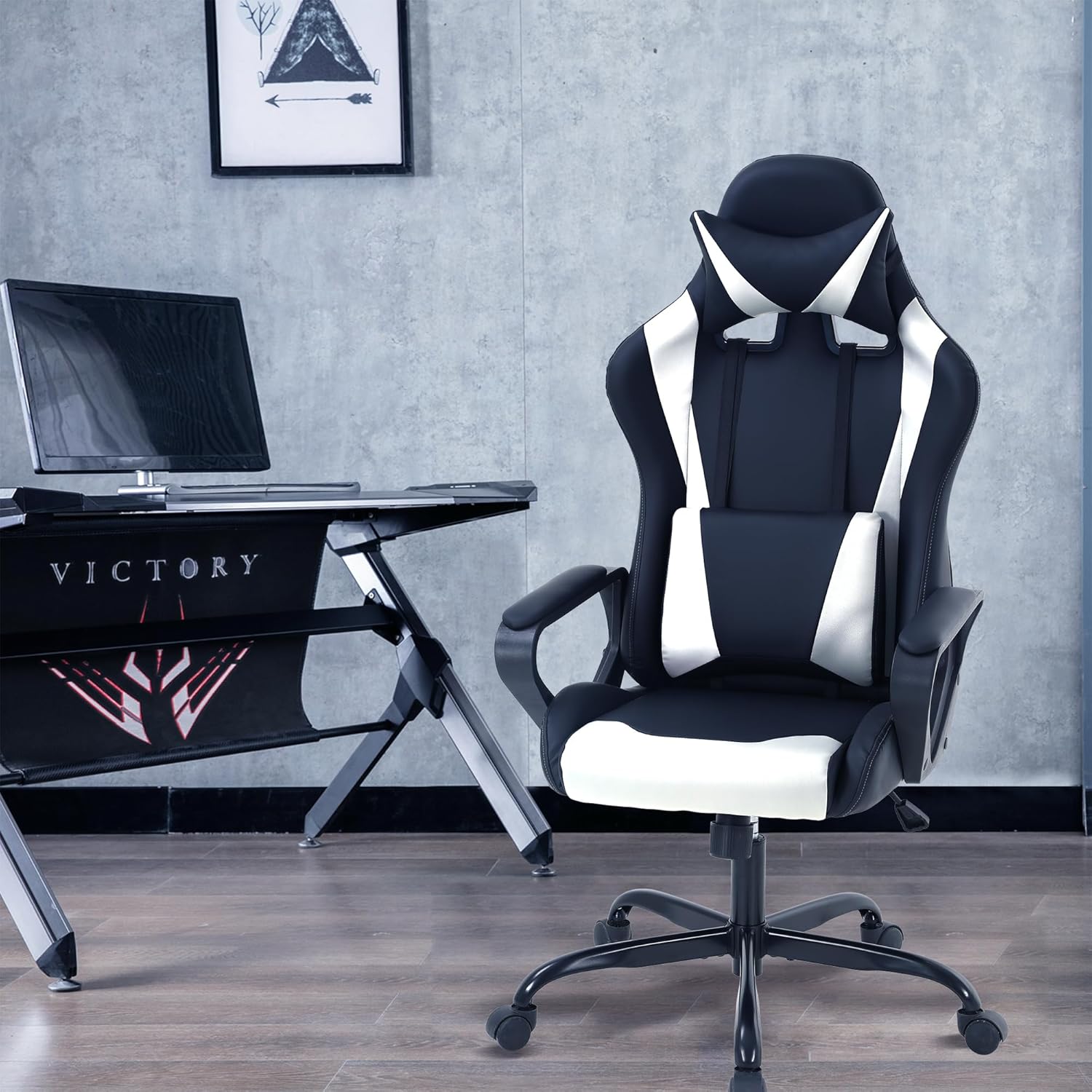 Silla para videojuegos, silla de videojuegos, silla de juegos de computadora barata, silla de juegos de piel sintética, respaldo alto, silla