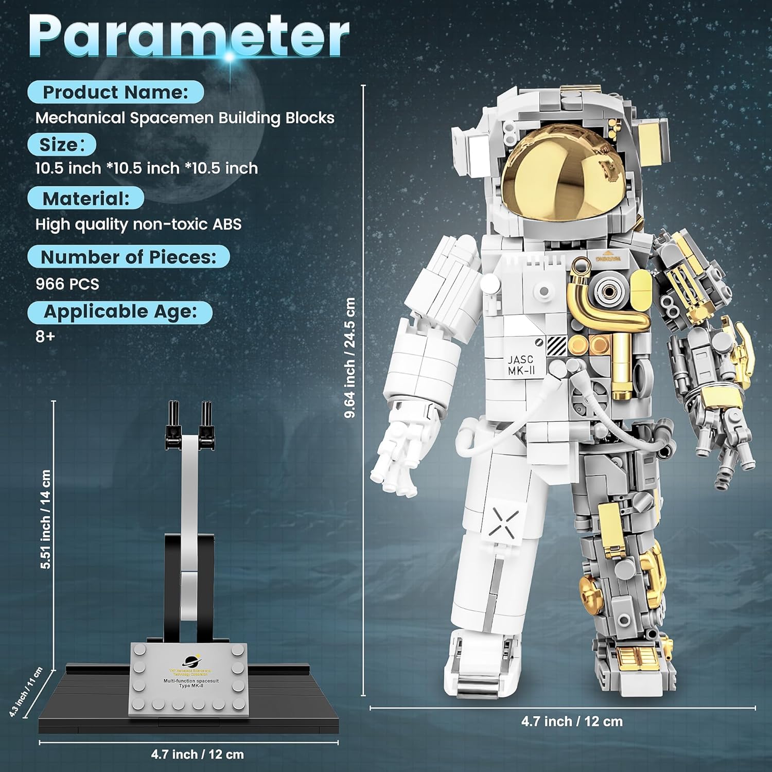Juego de bloques de construcción de astronautas espaciales, 966 piezas de astronauta para adultos, kit de construcción espacial, juguetes regalos