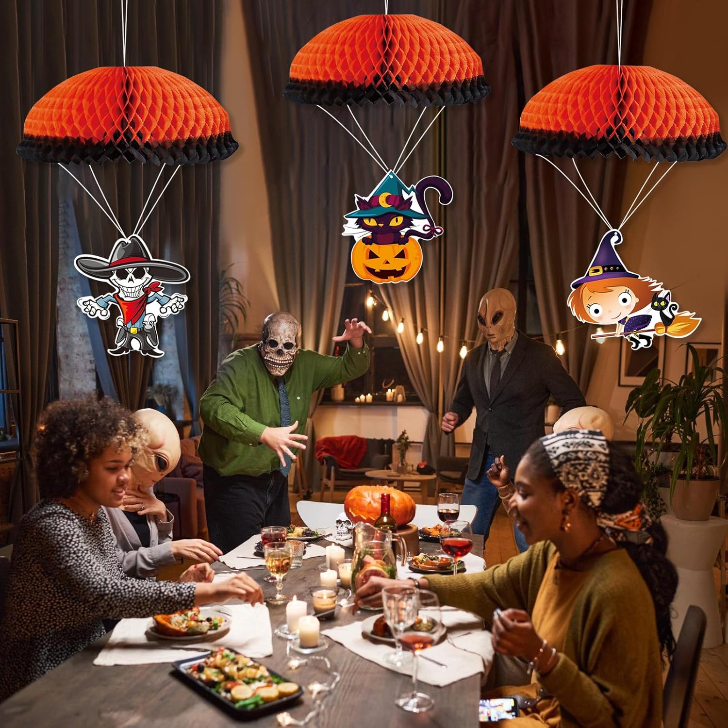 Adornos colgantes de Halloween para exteriores, adornos colgantes grandes de Halloween para árbol, 3 adornos de bola de panal de abeja de Halloween,
