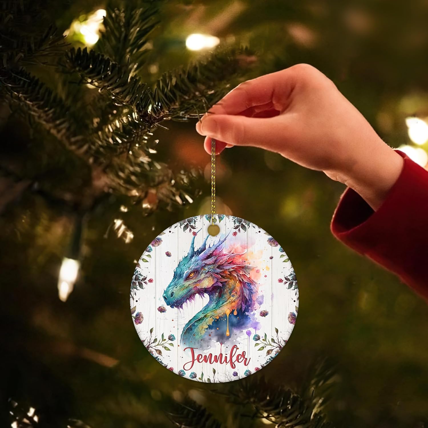 Hyturtle Adorno de Navidad personalizado para amantes del dragón, adorno de cerámica con nombre personalizado de Just A Girl Who Loves Dragons,