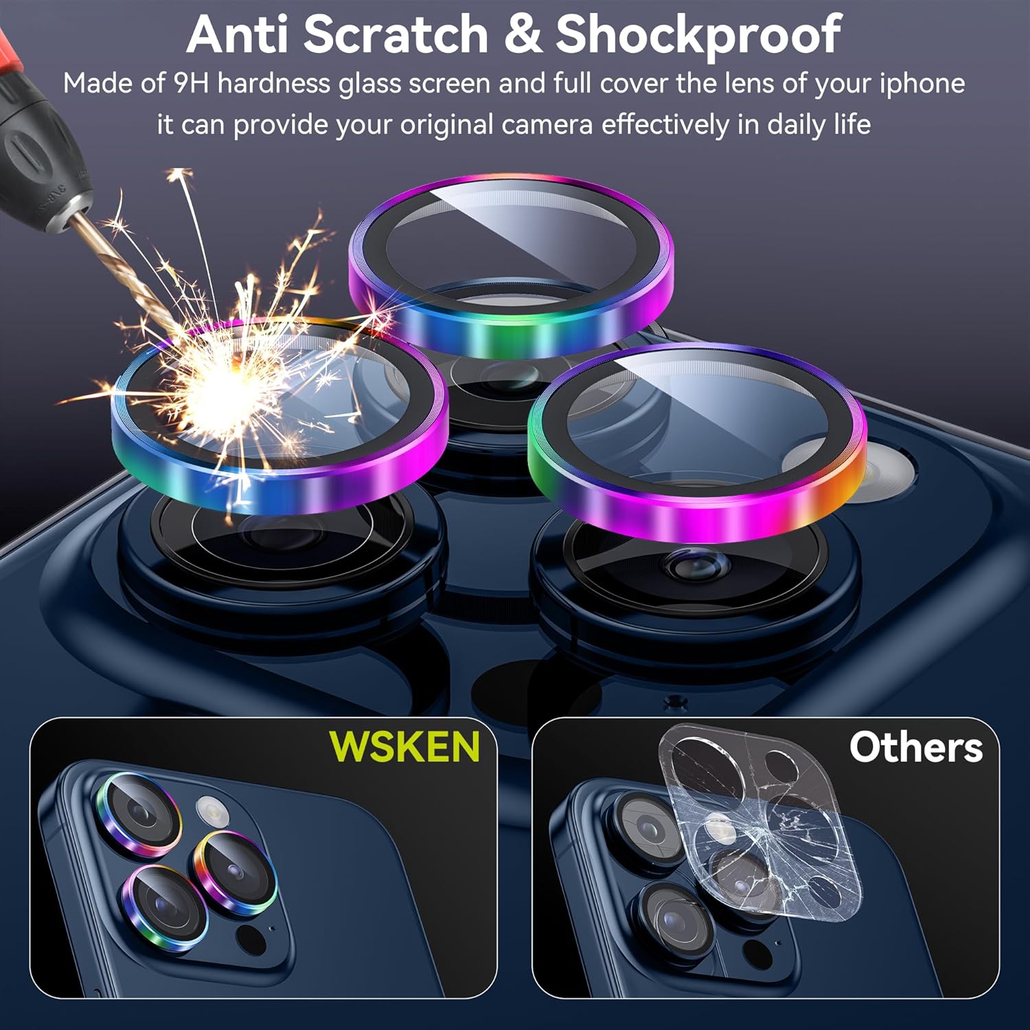 WSKEN Protector de lente de cámara para iPhone 15 ProiPhone 15 Pro Max, mantiene el disparo original Protector de pantalla de cámara de vidrio
