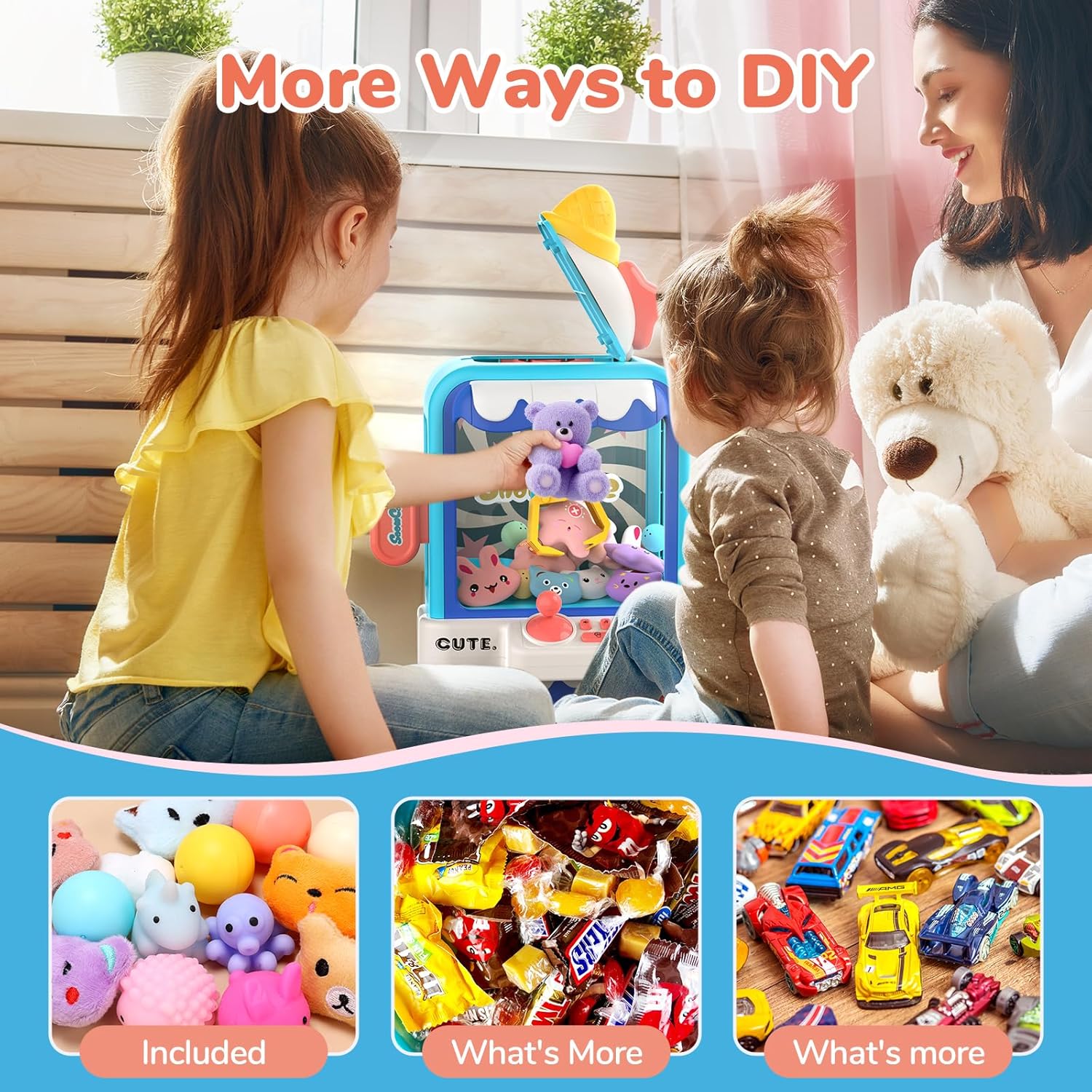 Skirfy Máquina de garras para niños, máquina de juego de garras, máquina de dulces con 27 premios de juguete en el interior, máquina de arcada para