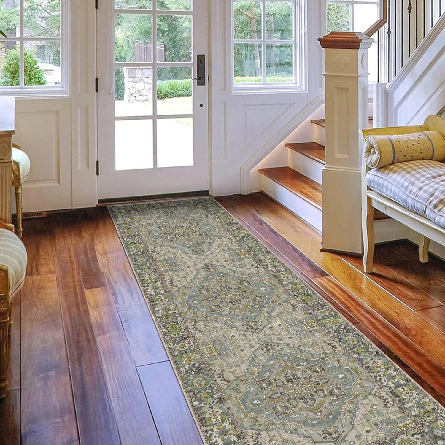 Worxvell Alfombra lavable para pasillo de 2 pies 6 x 8 pies, alfombra de pasillo antideslizante con parte trasera de goma, tapetes vintage