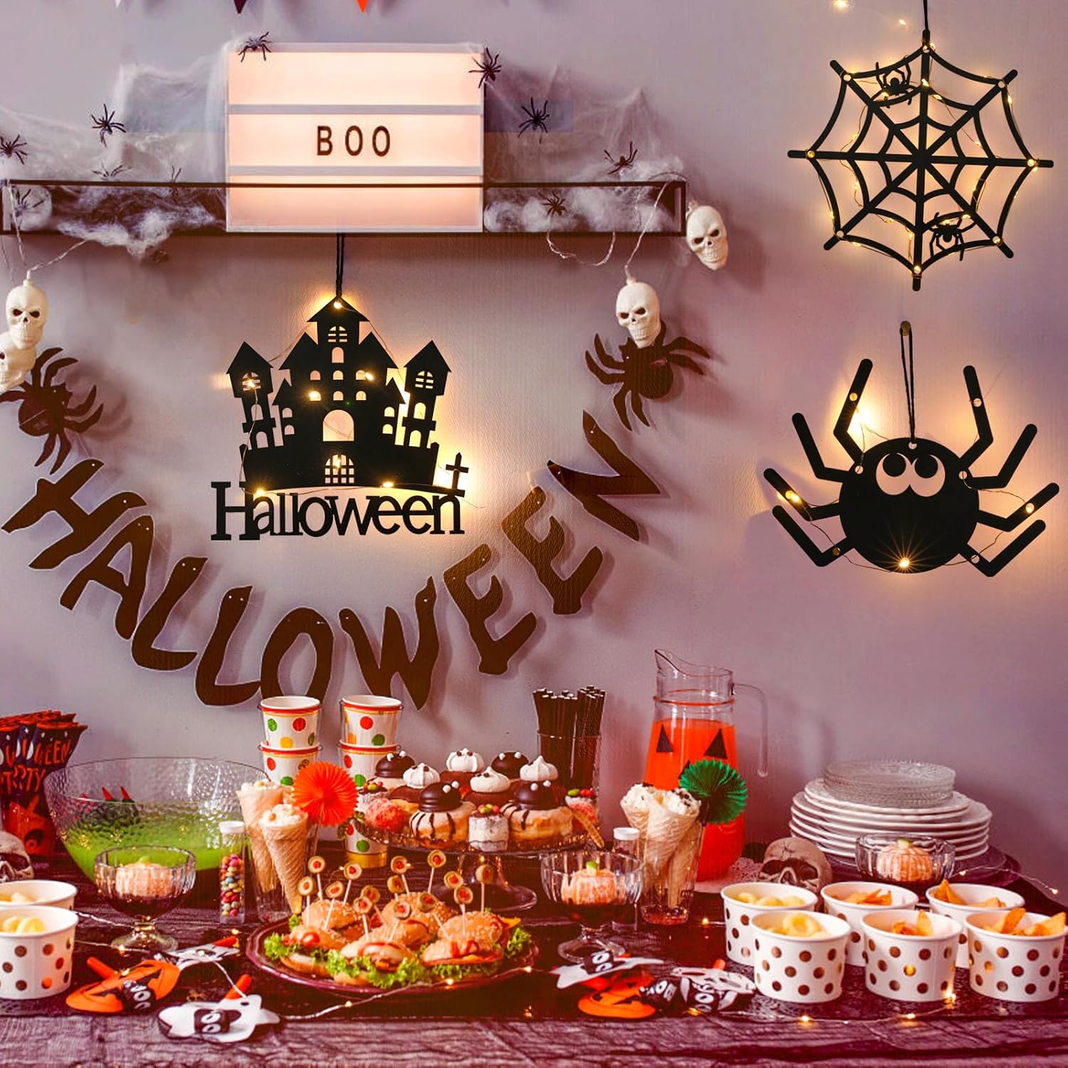 Rainhonor Decoraciones de Halloween, luces de calabaza de Halloween, para ventana, funciona con pilas, luces colgantes para ventana de interior,