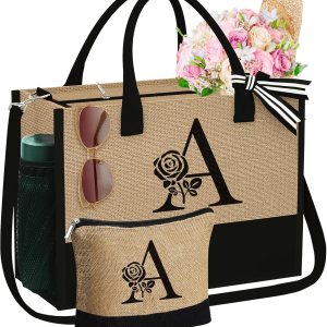 Regalos para el día de la madre bolsa de yute inicial con cremallera, regalos de cumpleaños personalizados para mujeres, regalo de graduación para Regalos para el día de la madre bolsa de yute inicial con cremallera, regalos de cumpleaños personalizados para mujeres, regalo de graduación para