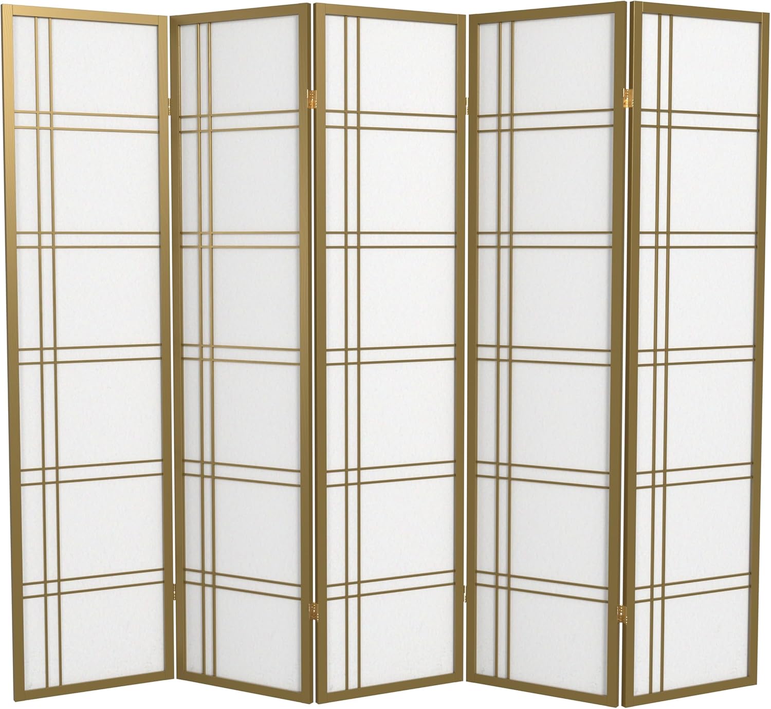 Oriental Furniture – Pantalla Shoji de doble cruz de 6 pies de alto, edición especial, color dorado, 5 paneles
