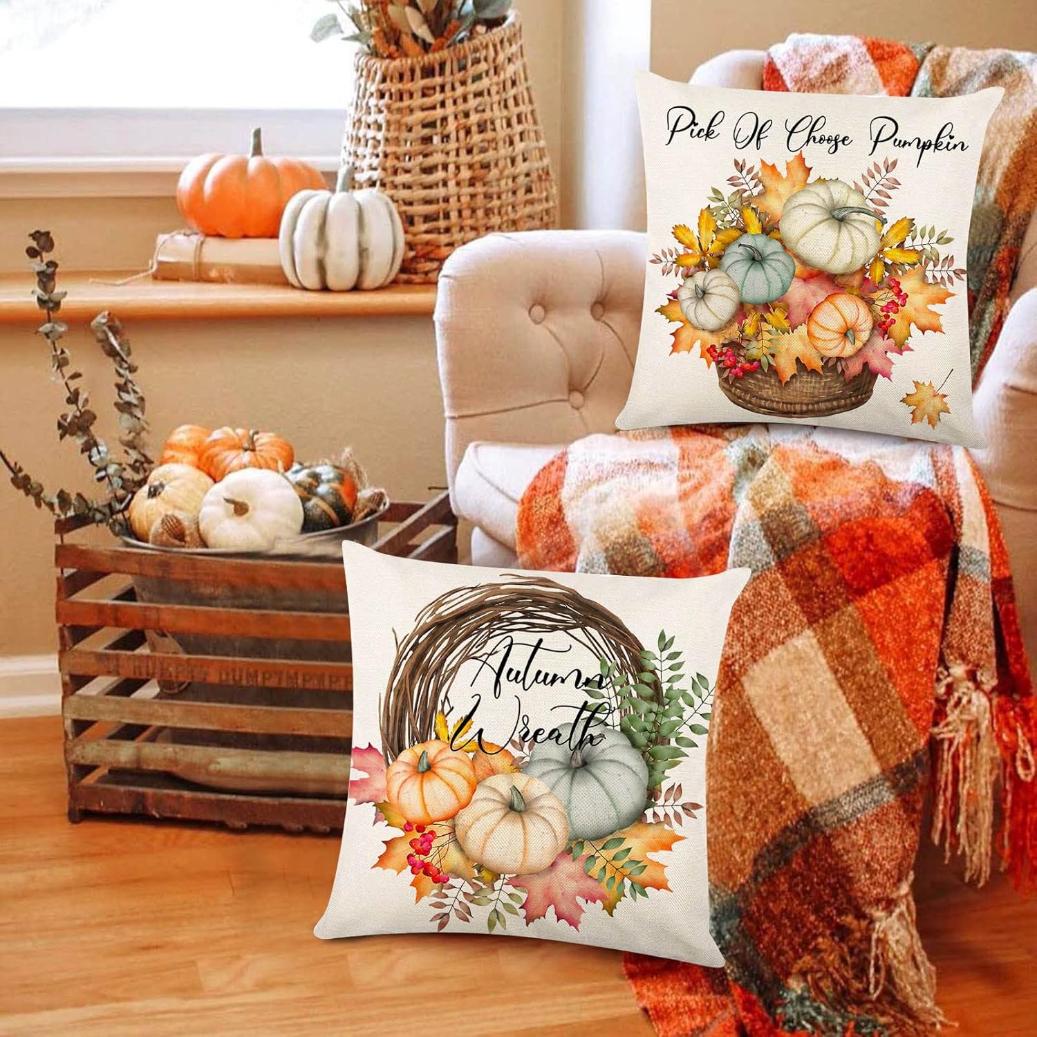 Hello Fall – Fundas de almohada con texto en inglés “Hello Fall Hello Pumpkin”, fundas de almohada decorativas de otoño para Acción de Gracias,
