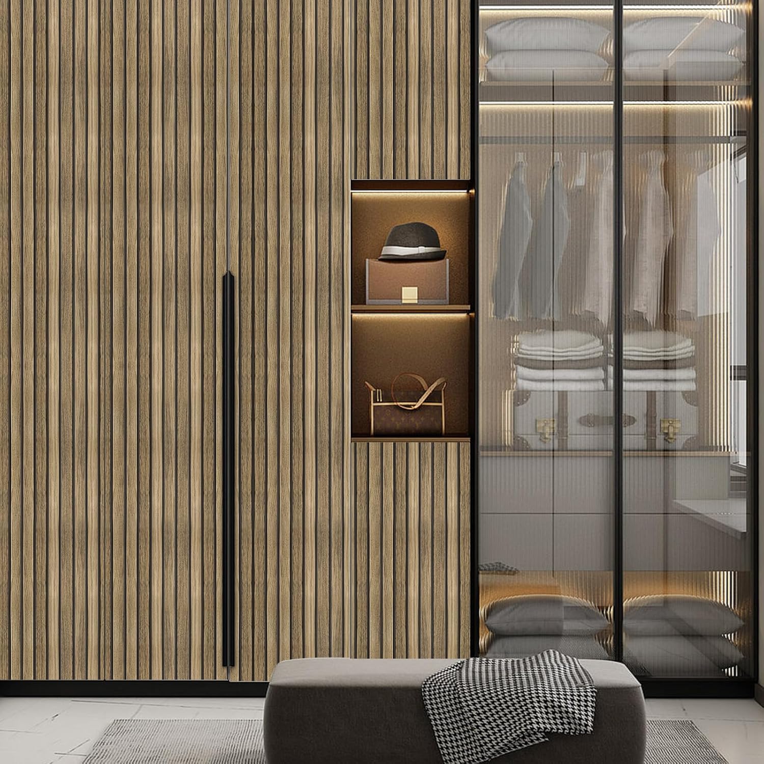 ConCus-T Papel tapiz de listones de madera, papel de contacto de madera sintética, autoadhesivo, extraíble, color marrón, para decoración de pared,