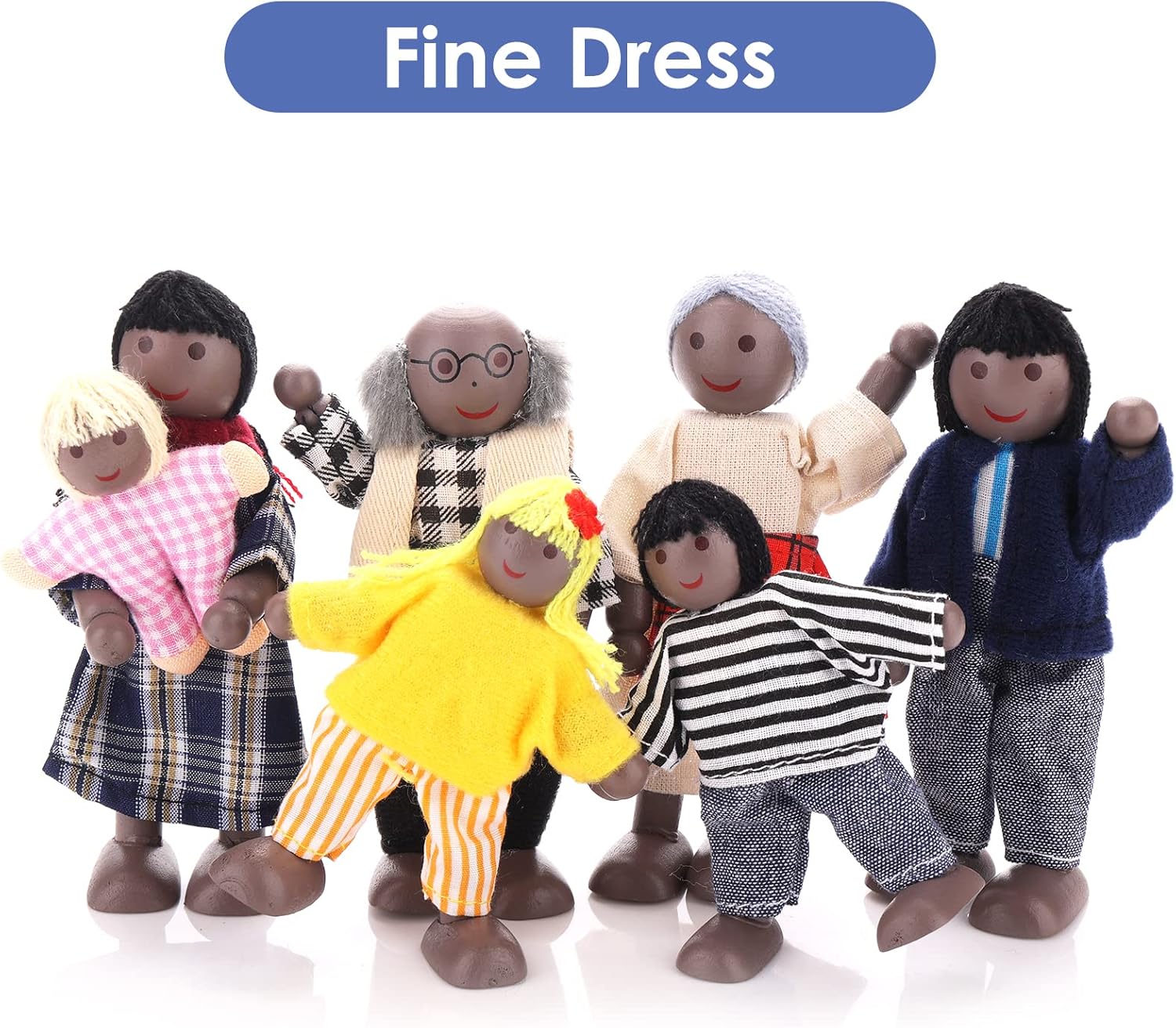 Figuras de casa de muñecas, 7 piezas de casa de muñecas de madera, muñecas familiares, mini muñecas familiares, figuras de juego de simulación en