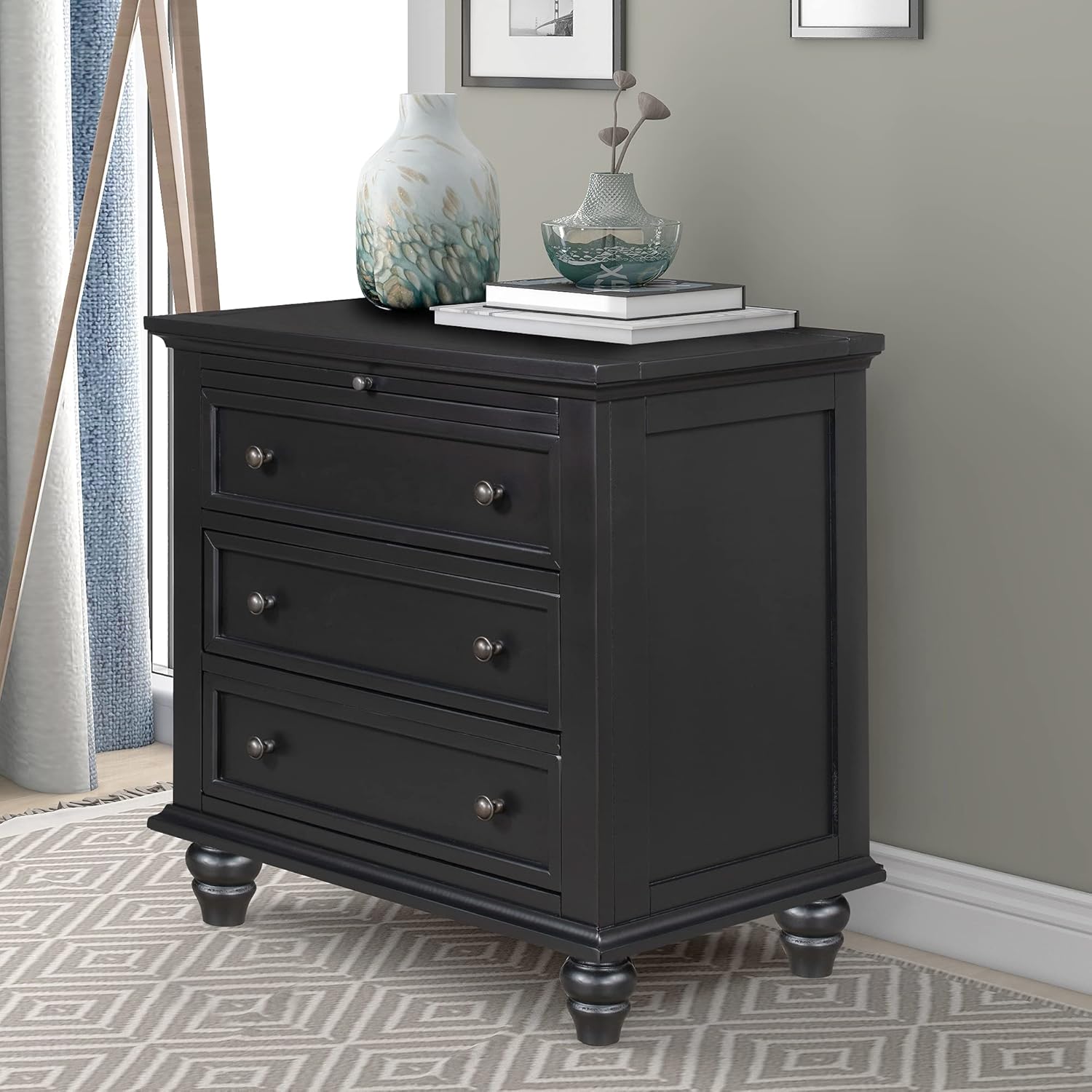 Harper & Bright Designs Mesita de noche con 3 cajones para dormitorio, mesita de noche con bandeja extraíble, cómoda lateral moderna de madera para