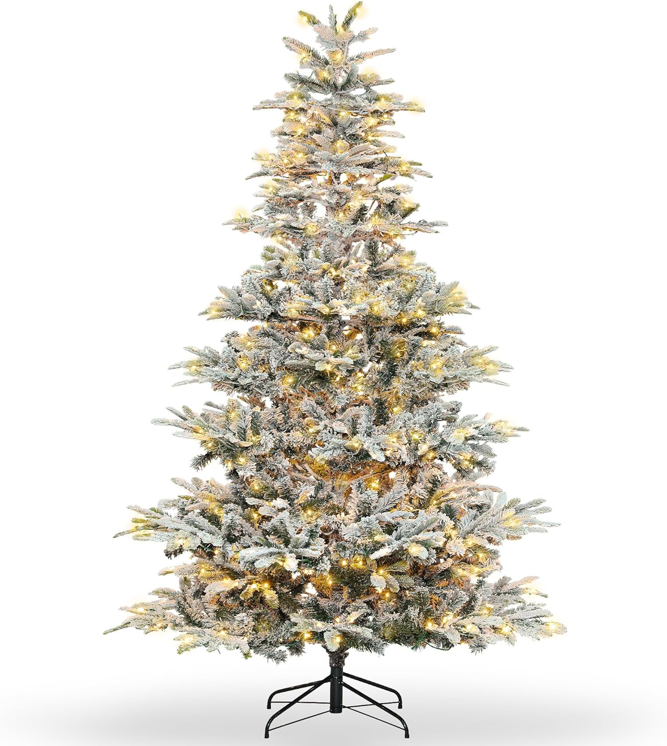 Prelit Árbol de Navidad flocado de 6 pies de pino artificial con 400 luces LED blancas cálidas para decoración de Navidad