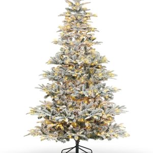Prelit Árbol de Navidad flocado de 6 pies de pino artificial con 400 luces LED blancas cálidas para decoración de Navidad Prelit Árbol de Navidad flocado de 6 pies de pino artificial con 400 luces LED blancas cálidas para decoración de Navidad