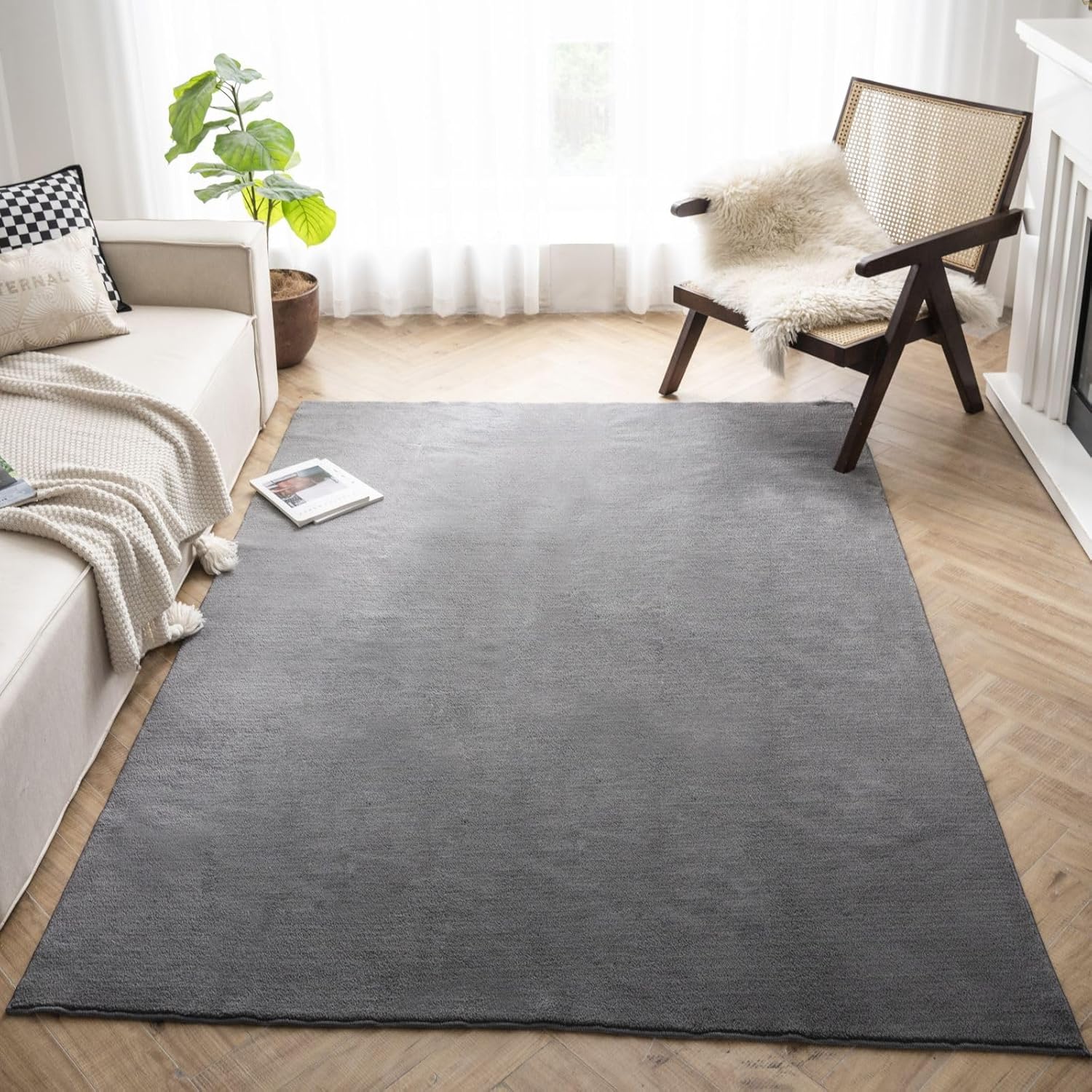 STARUIA Alfombra de área suave para dormitorio, alfombra gris lavable de 5 x 7 pies para sala de estar, alfombra lanuda antideslizante para el