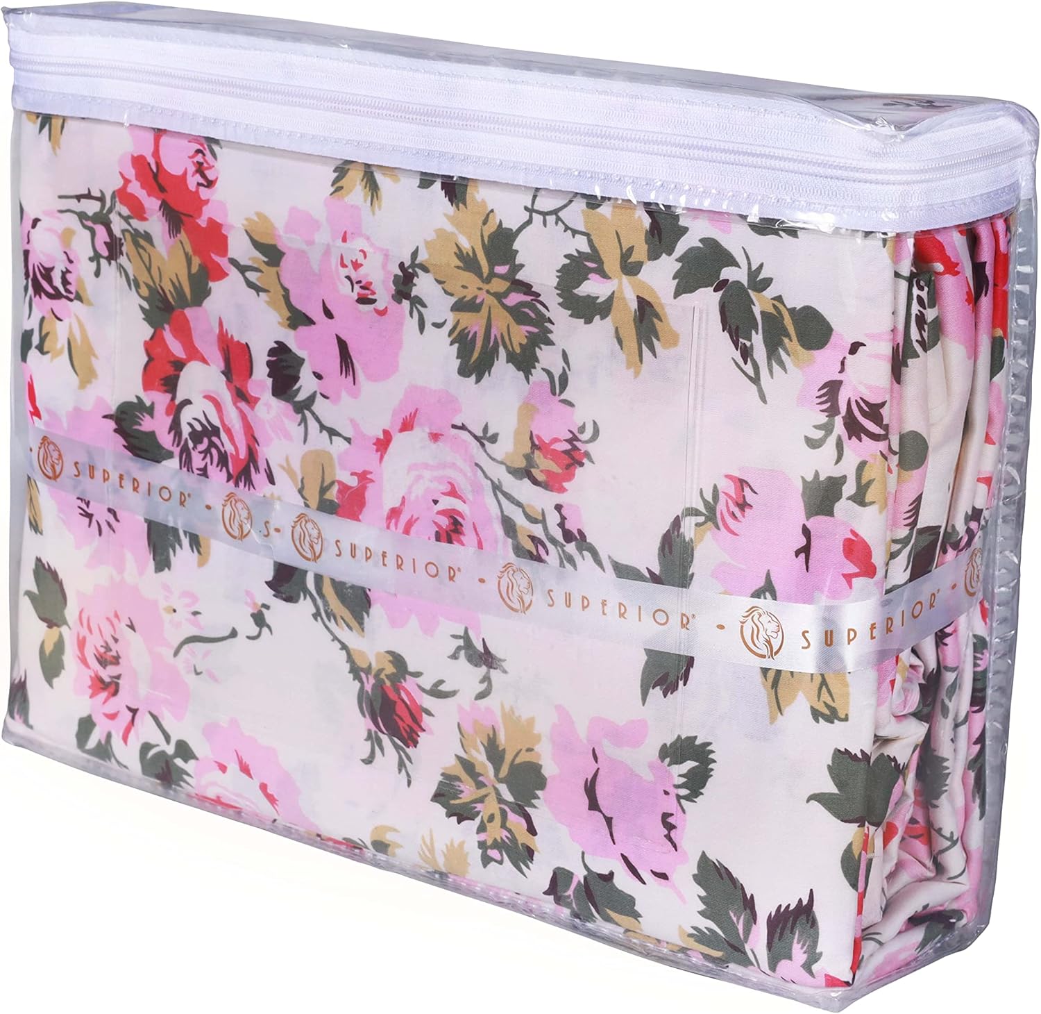SUPERIOR Juego de funda de edredón de algodón de 300 hilos con fundas de almohada, duradero y transpirable, lavable a máquina, ropa de cama floral