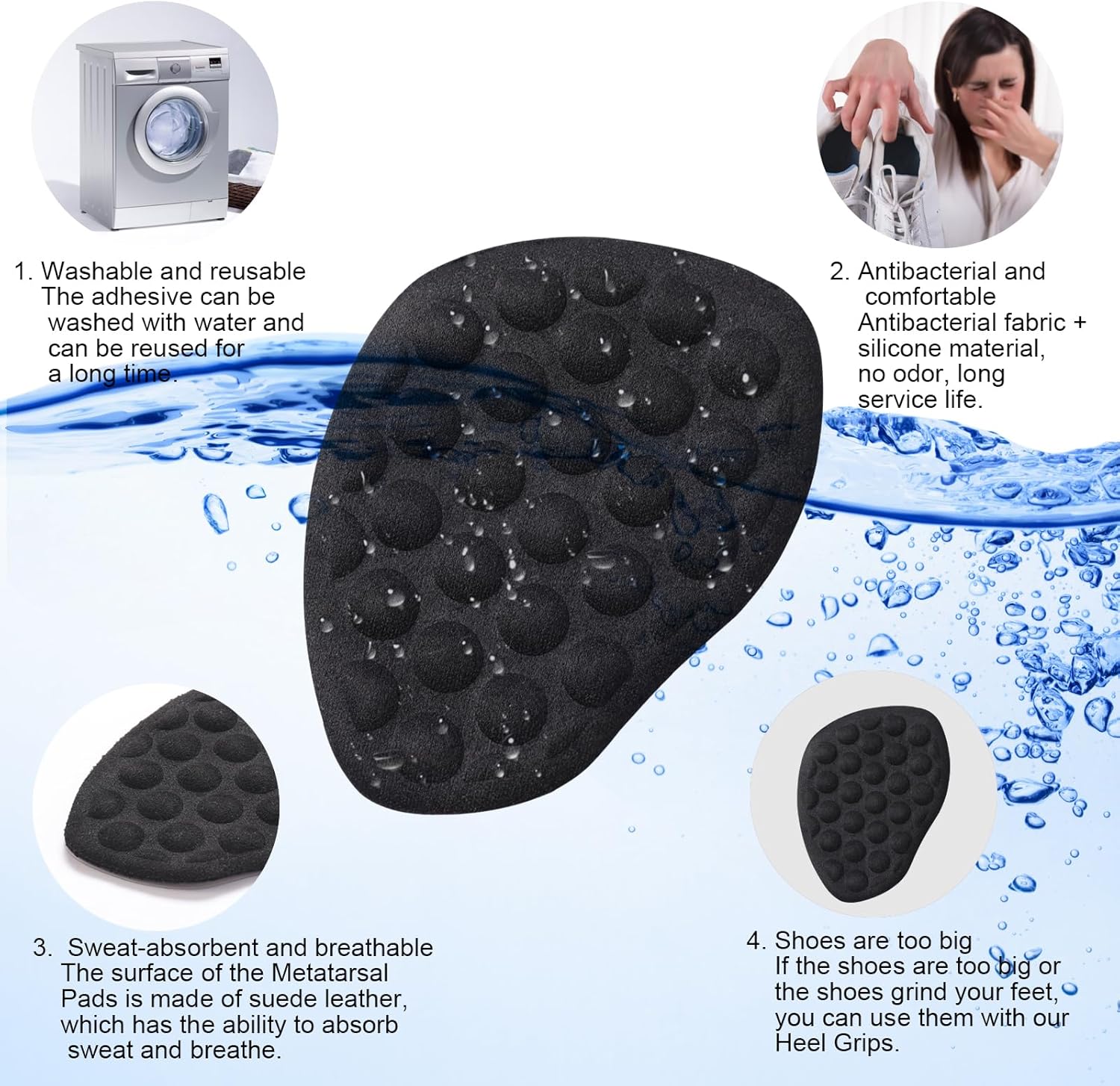 Almohadillas metatarsianas para mujer, inserciones de talón para mujer, almohadillas de cojín de bola de pie (3 pares de almohadillas para pies),