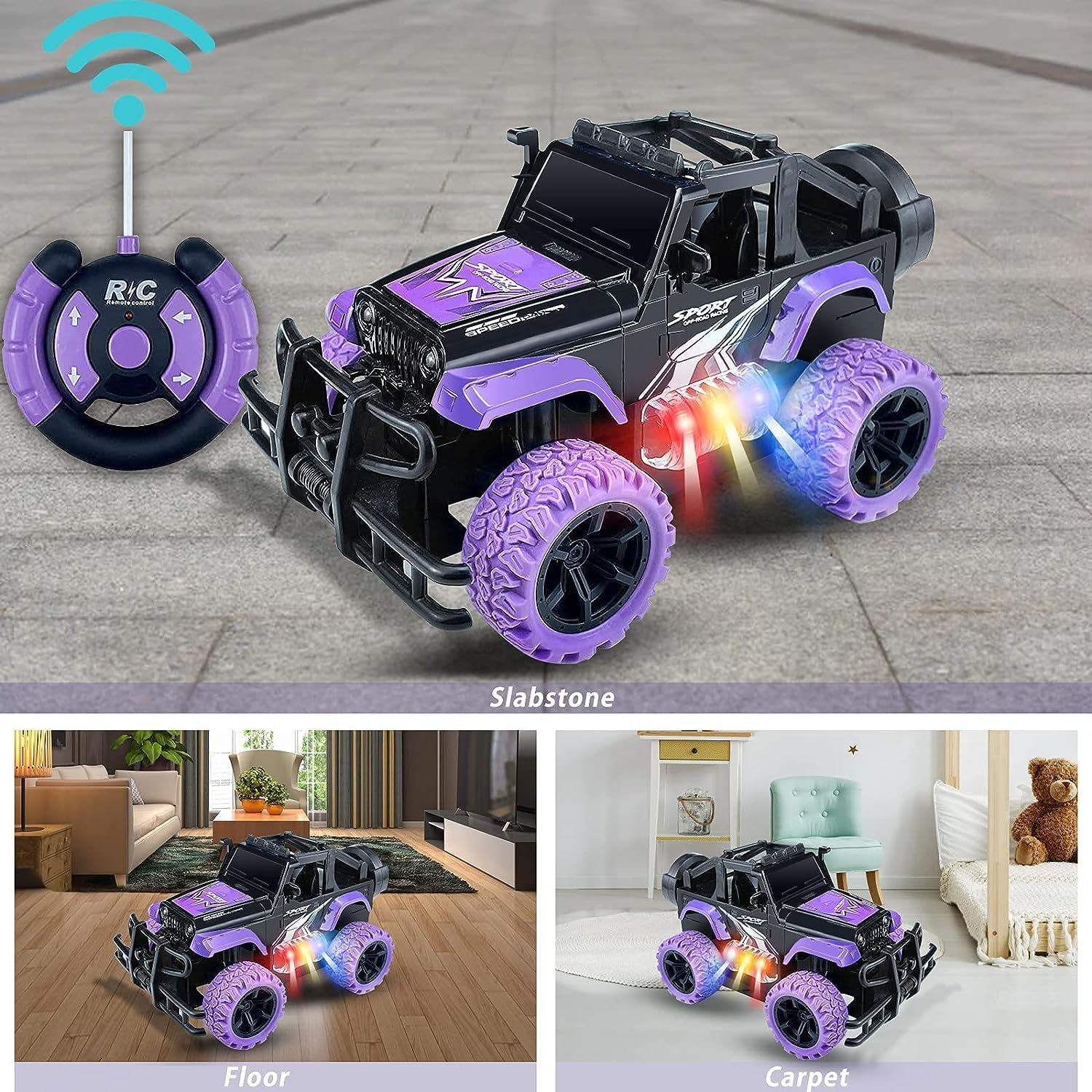 Autos de carreras a control remoto, camión monstruo a control remoto a escala 120, luz LED de 2.4 GHz, autos a control remoto todoterreno, autos de