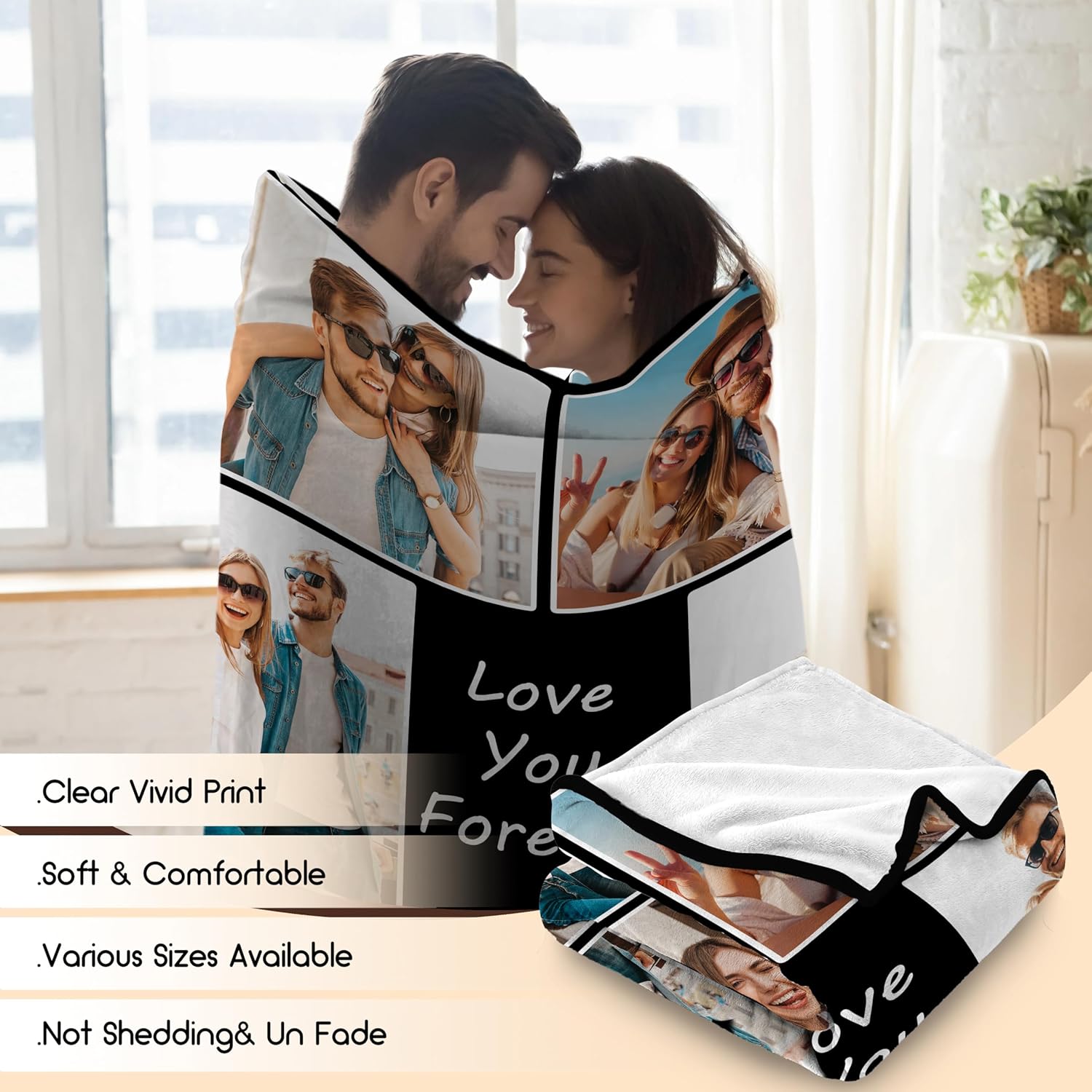 Funny DIY Regalos personalizados con texto en inglés “I Love You” para novio, manta personalizada con fotos y texto, regalos para parejas para