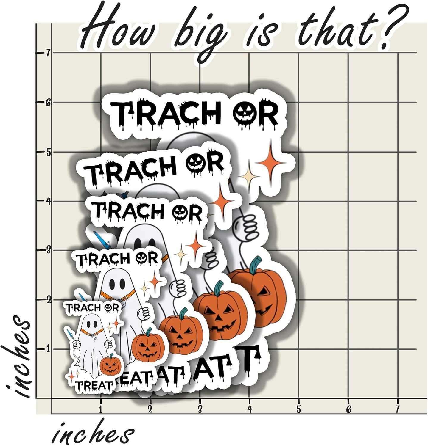 Milleyz Trach or Treat – Adhesivo para enfermera, terapeuta respiratorio, Halloween, fantasma, adhesivo de vinilo troquelado para asistente de agua,