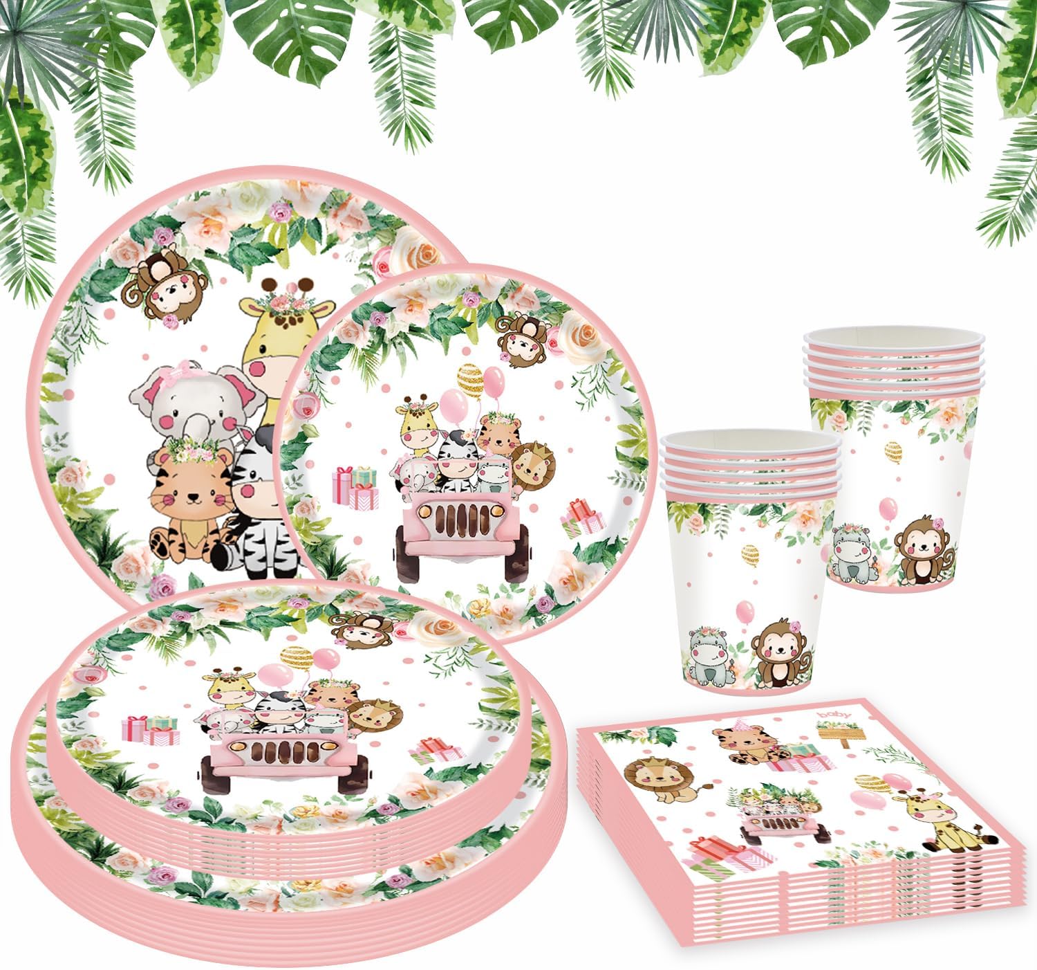 Suministros para fiesta de cumpleaños con temática de safari en la selva, juego de vajilla de animales de la selva, platos incluidos, servilletas,