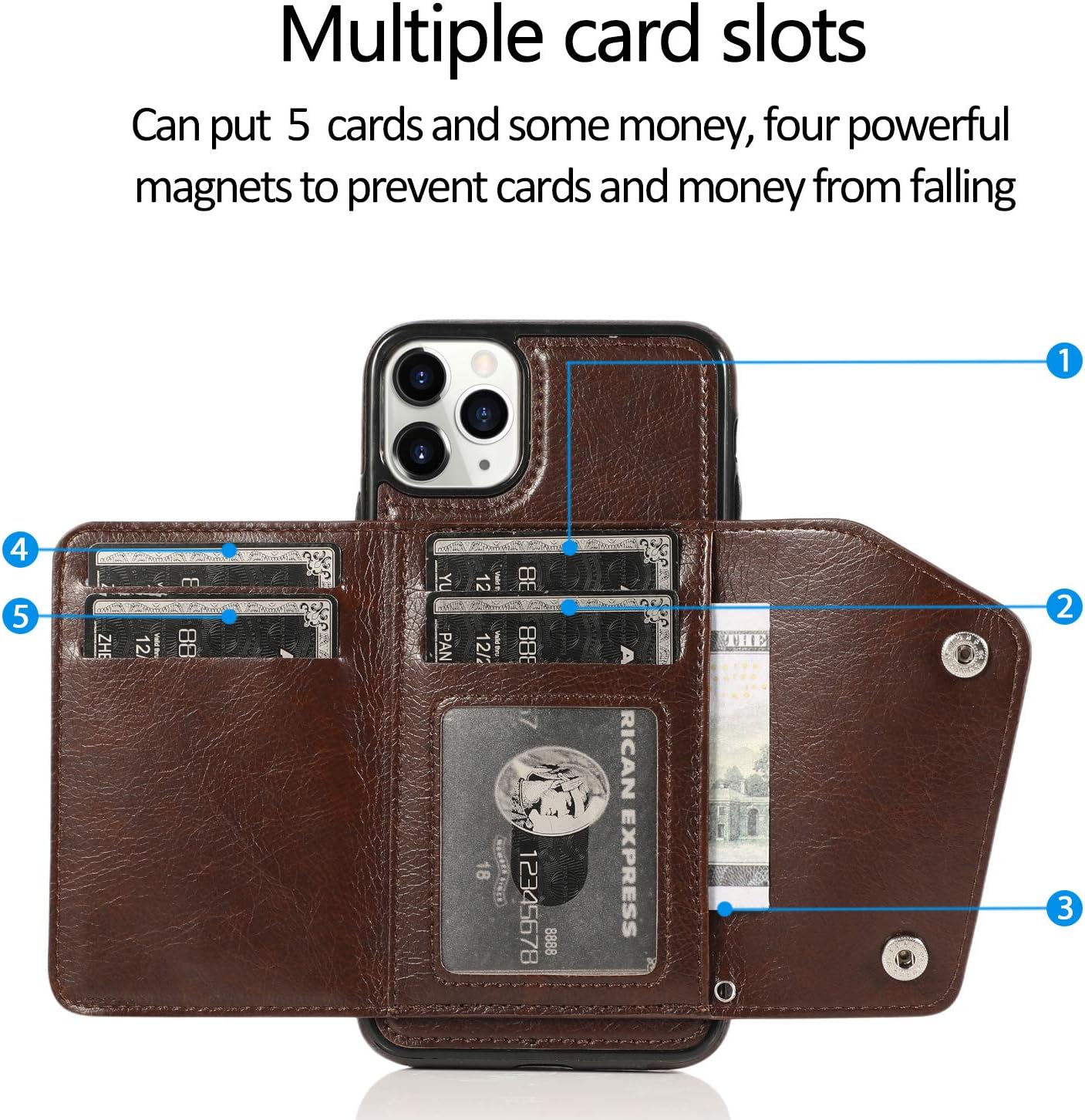 LUVI Funda para iPhone 11 Pro Max con correa para el cuello, correa cruzada, correa de muñeca, funda protectora con ranura para tarjeta de crédito,
