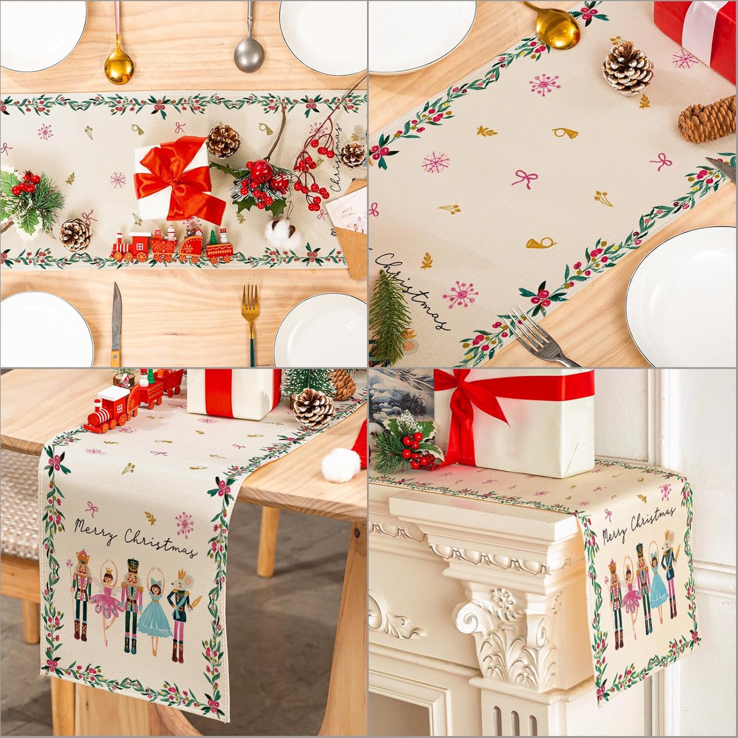 AnyDesign – Camino de mesa de Feliz Navidad, cascanueces, cubierta de mesa de dibujos animados rectangular de Navidad, camino de mesa decorativo