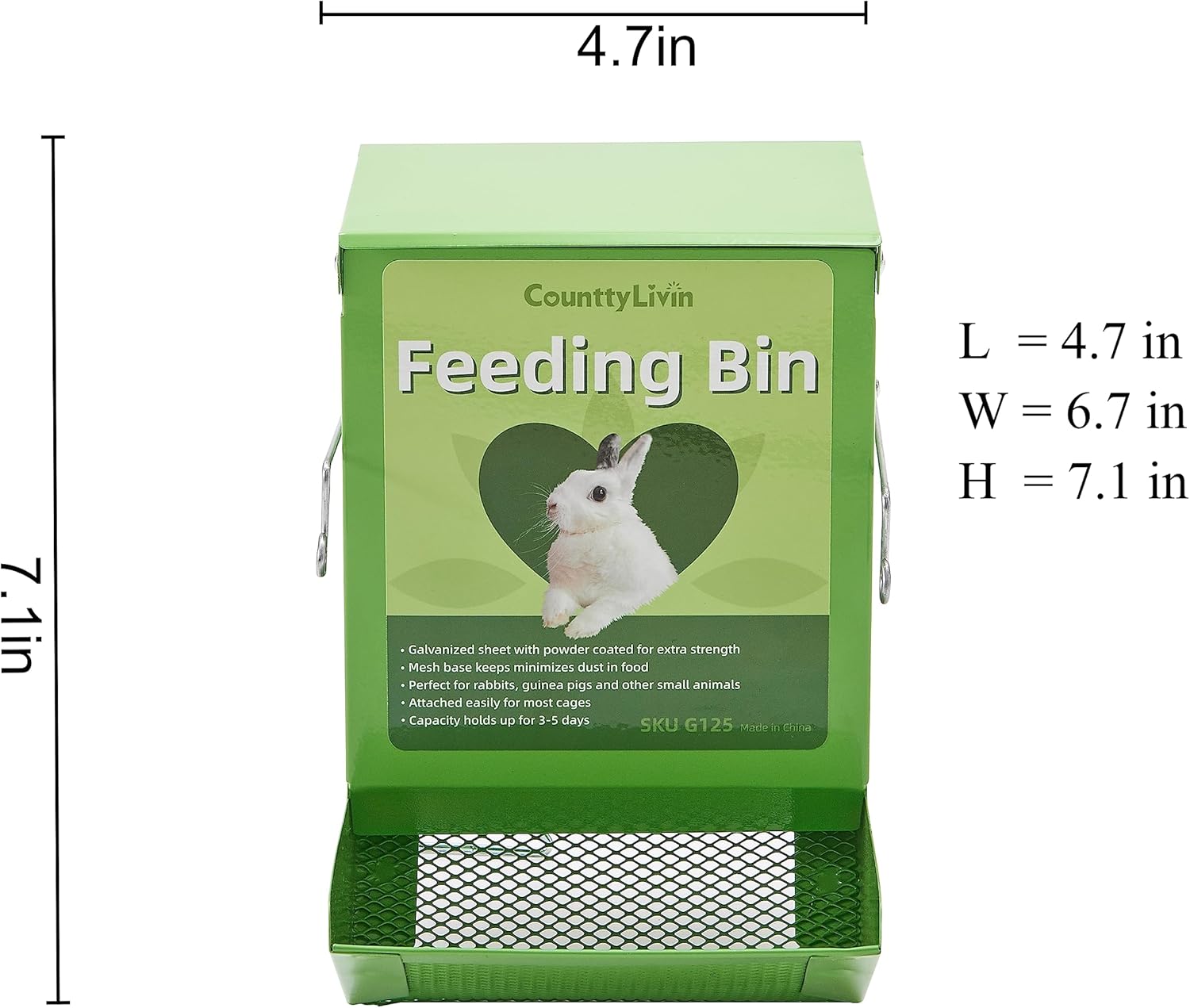 Comedero de metal para animales pequeños con tapa, comedero resistente para conejos, dispensador de comida para conejos de gran capacidad, ideal