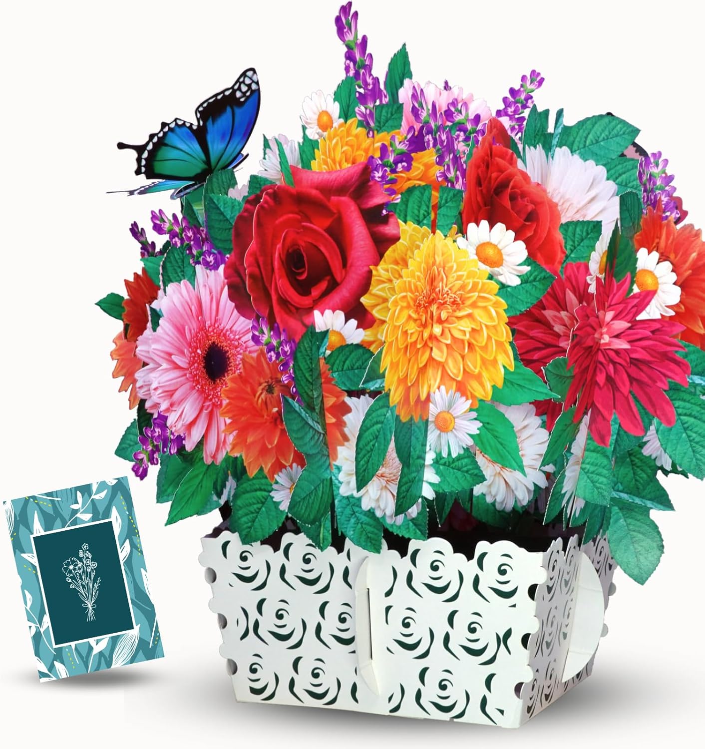 eGoHi Tarjeta grande de papel con cesta de flores, tarjetas desplegables, 10 pulgadas con tarjeta de notas y sobre – Picnic por la tarde