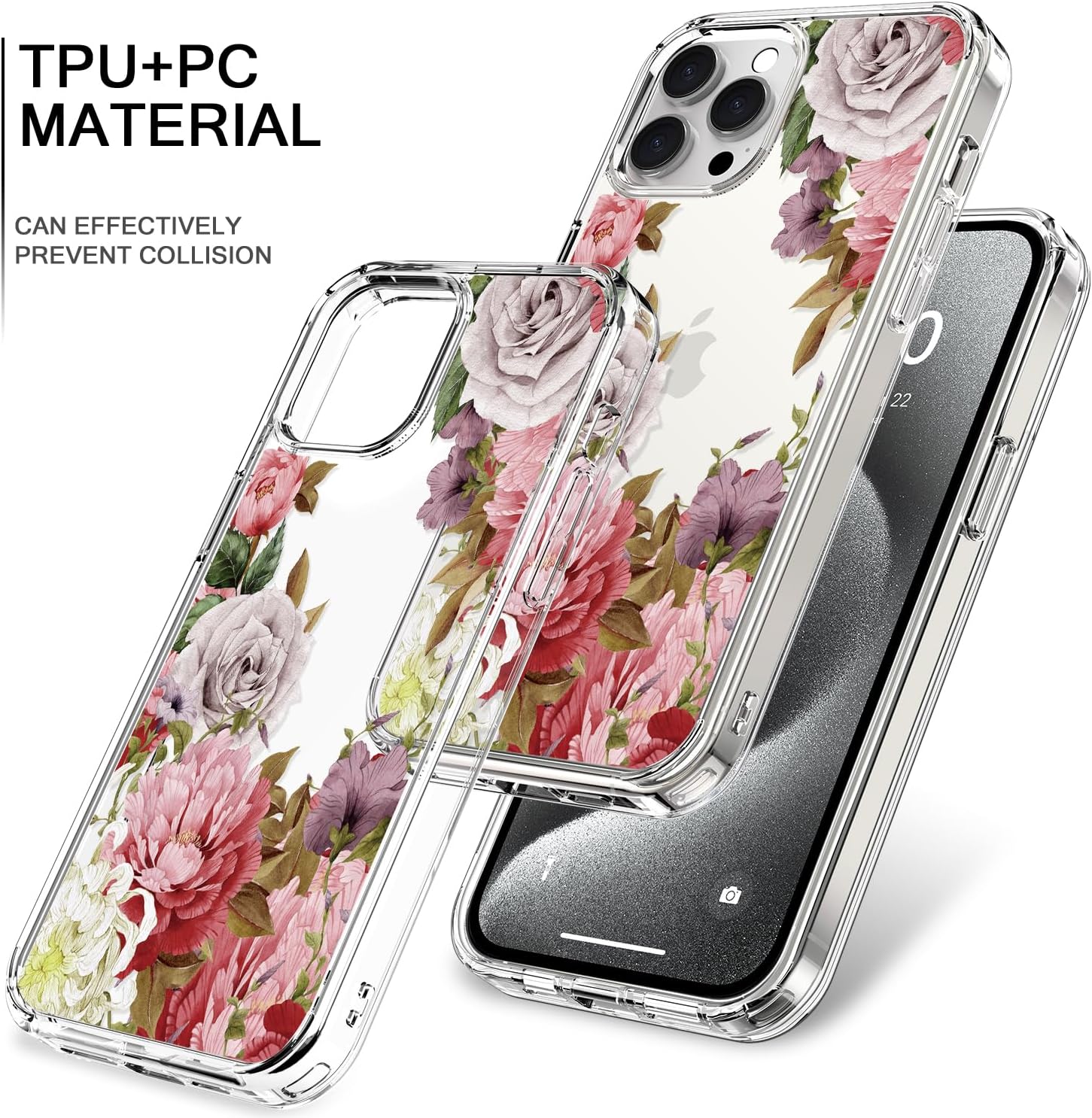 bicol Funda compatible con iPhone 15 Pro, funda transparente con diseños de moda para niñas y mujeres, ajuste delgado, a prueba de golpes, funda