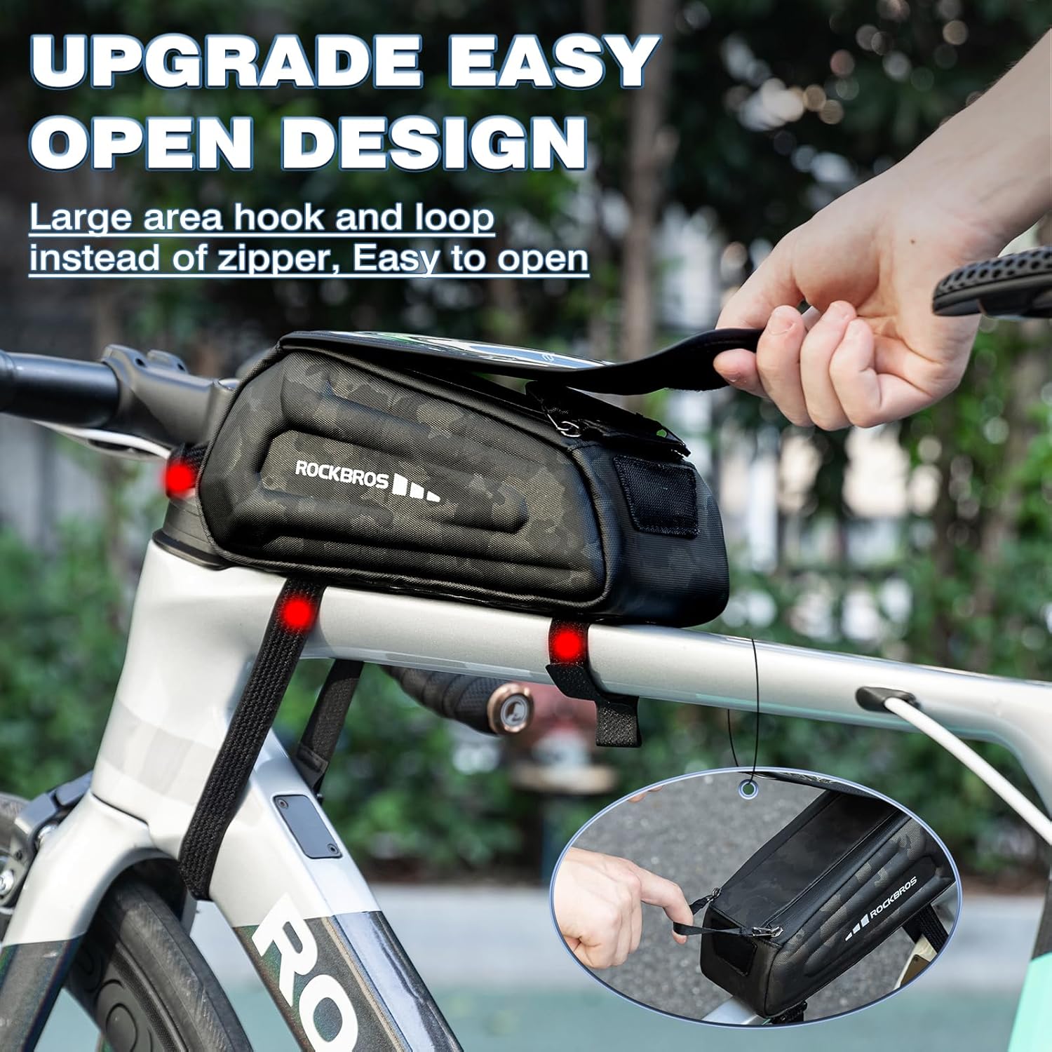 ROCKBROS Bolsa de bicicleta para teléfono, bolsa de accesorios de bicicleta, bolsa de EVA impermeable para teléfono para bicicleta, tubo superior,