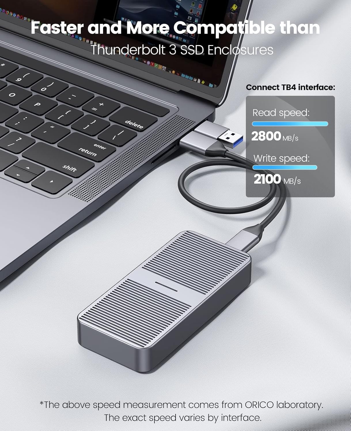 ORICO Carcasa SSD M.2 NVMe mejorada 40Gbps PCIe3.0x4 Adaptador USB C, aluminio NVMe PCIe 2280 M-Key(B+M) Carcasa de unidad de estado sólido externa,