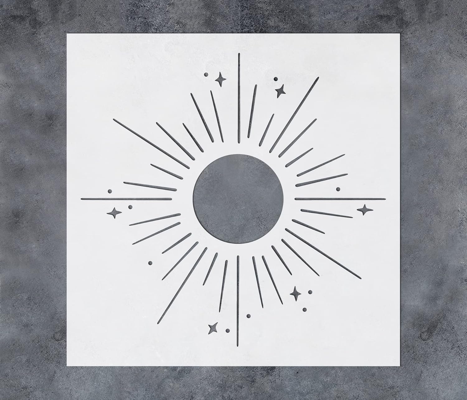 GSS Designs – Plantilla de sol bohemio de 8 x 8 pulgadas, plantillas reutilizables de rayos solares celestiales para pintar plantillas de rayos