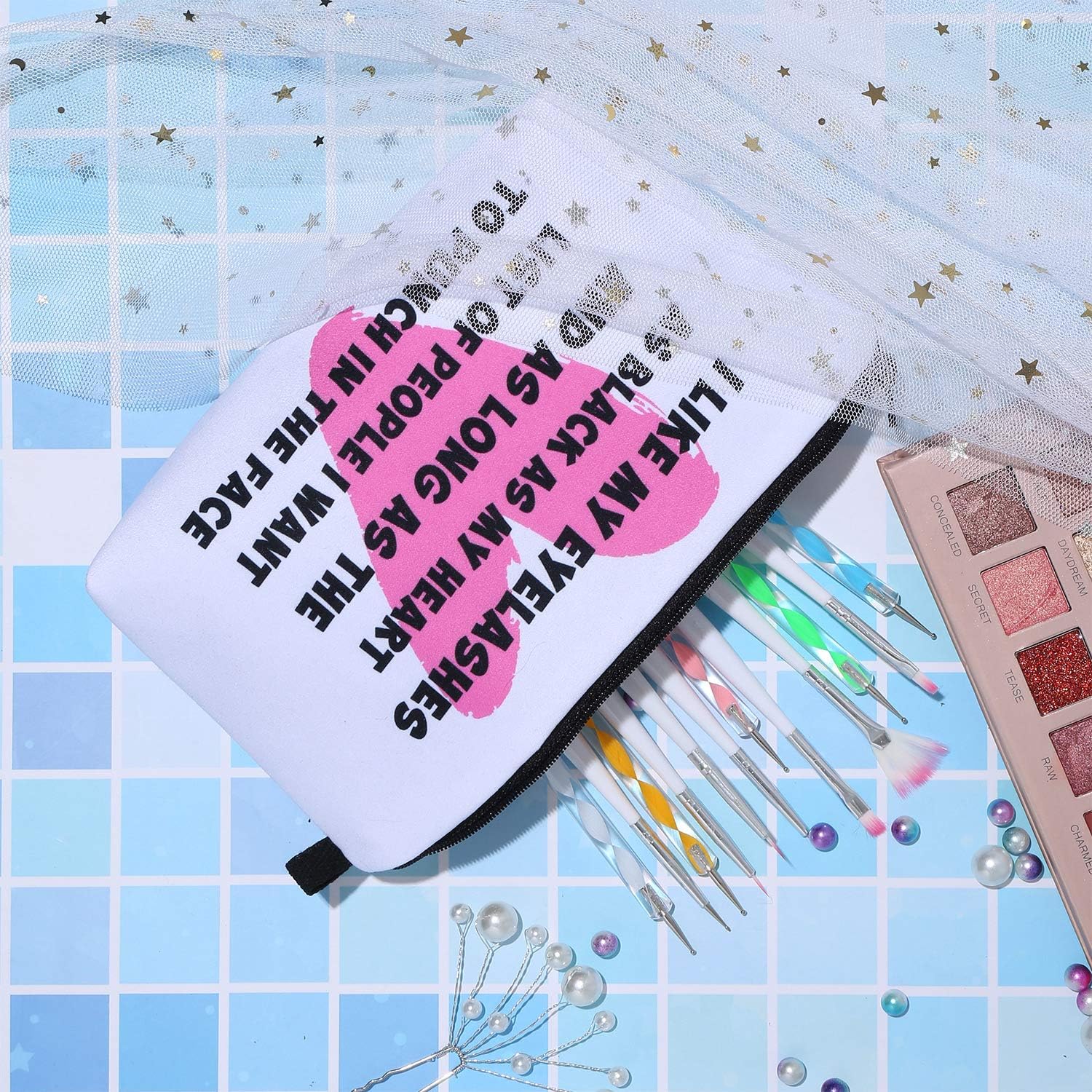 10 bolsas de maquillaje con letras para cosméticos, bolsa de viaje con cremallera, organizador de cosméticos, bolsa de artículos de tocador, bolsa
