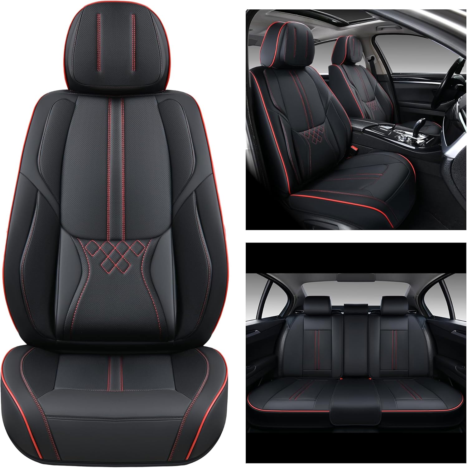 Juego completo de fundas de asiento de automóvil, 5 piezas, fundas de cojín de cuero sintético para autos, SUV, camionetas, accesorios universales