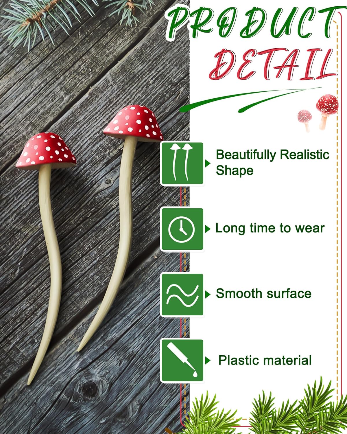 Taiyin 2 palillos de pelo de Navidad con forma de hongo para cabello largo, palillos chinos para mujeres y niñas, palillos para el cabello para