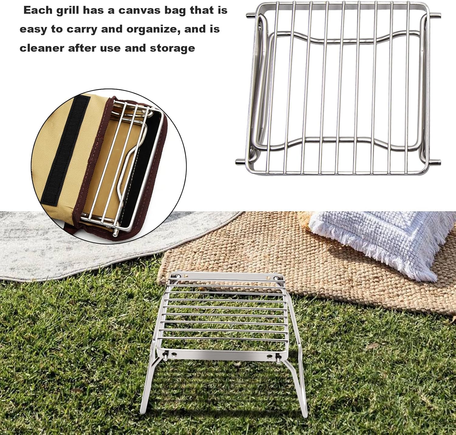 Parrilla plegable para fogata, parrilla portátil para acampar con patas plegables, rejilla de acero inoxidable 304 para estufa de gas con bolsa de