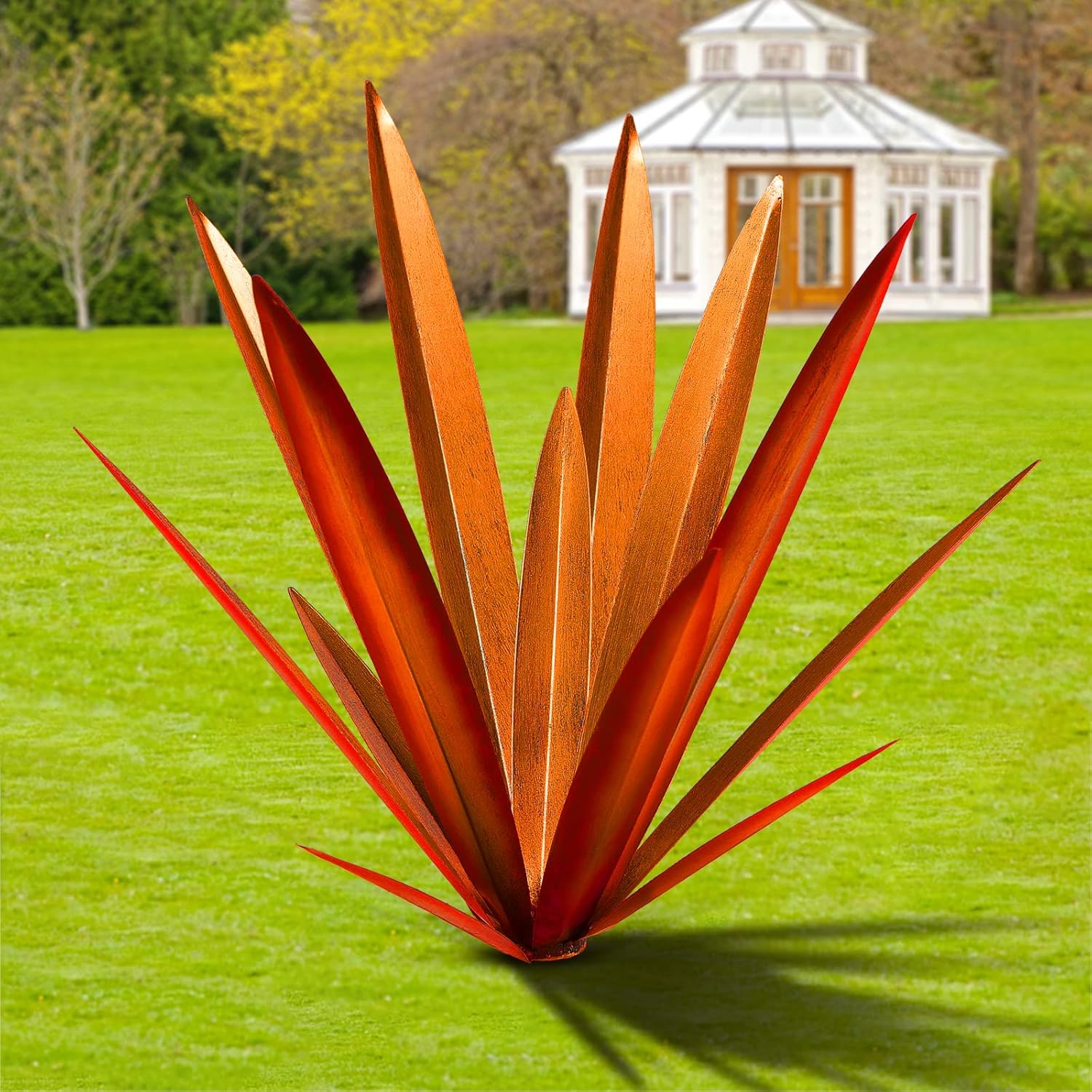 Planta de agave de metal grueso de hoja grande, decoración al aire libre, patio del desierto, planta de arte, decoración de jardín, arte de metal al
