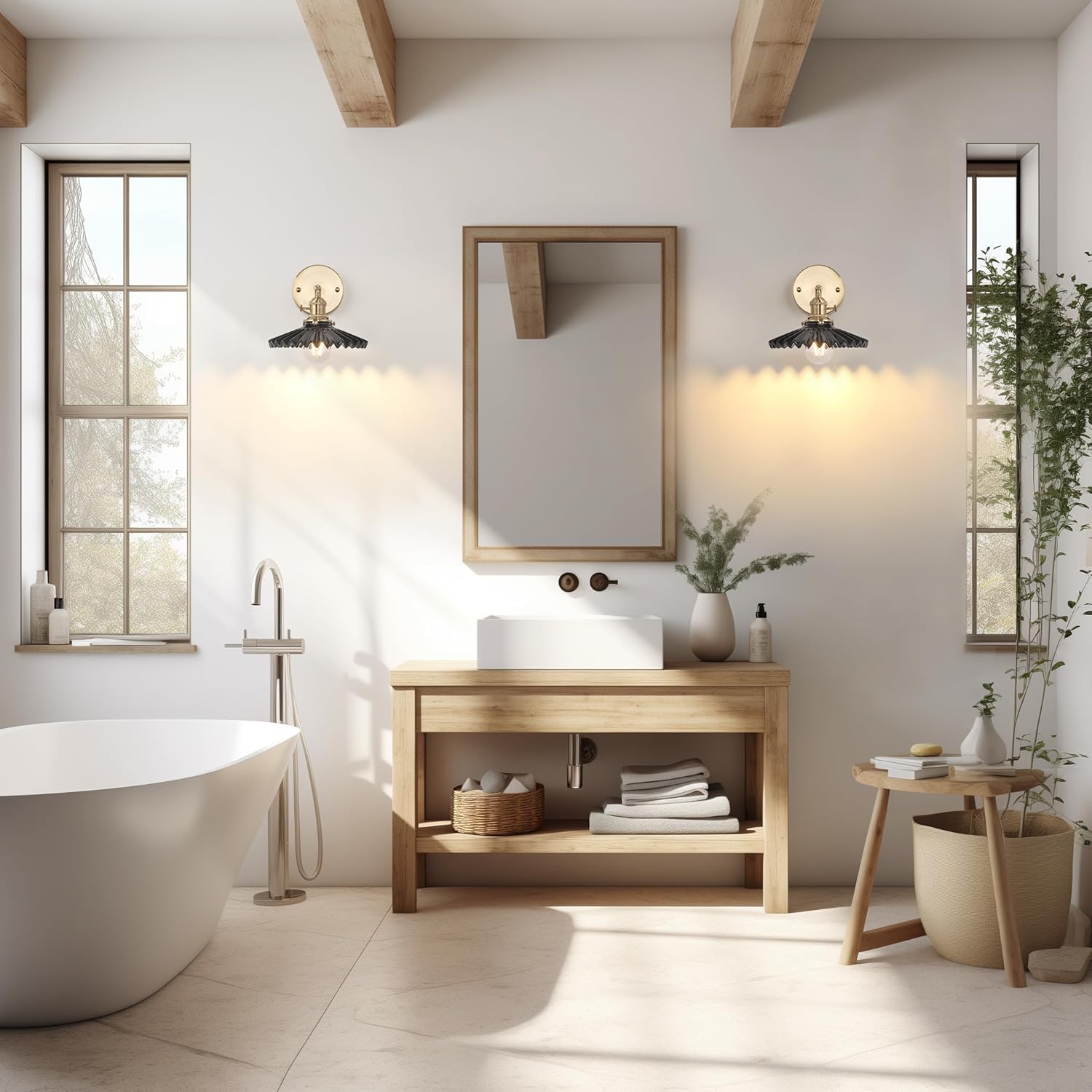 Apliques de pared vintage modernos de 1 luz con pantalla de cerámica plisada negra de 180 grados de latón ajustable con interruptor para puerta de