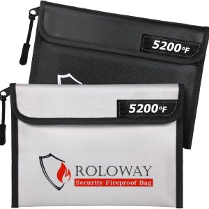 ROLOWAY Bolsa ignífuga (9.6 x 6.6 pulgadas) con aislamiento térmico de 5200 F, bolsa de dinero ignífuga con cremallera para efectivo, bolsa de banco ROLOWAY Bolsa ignífuga (9.6 x 6.6 pulgadas) con aislamiento térmico de 5200 F, bolsa de dinero ignífuga con cremallera para efectivo, bolsa de banco